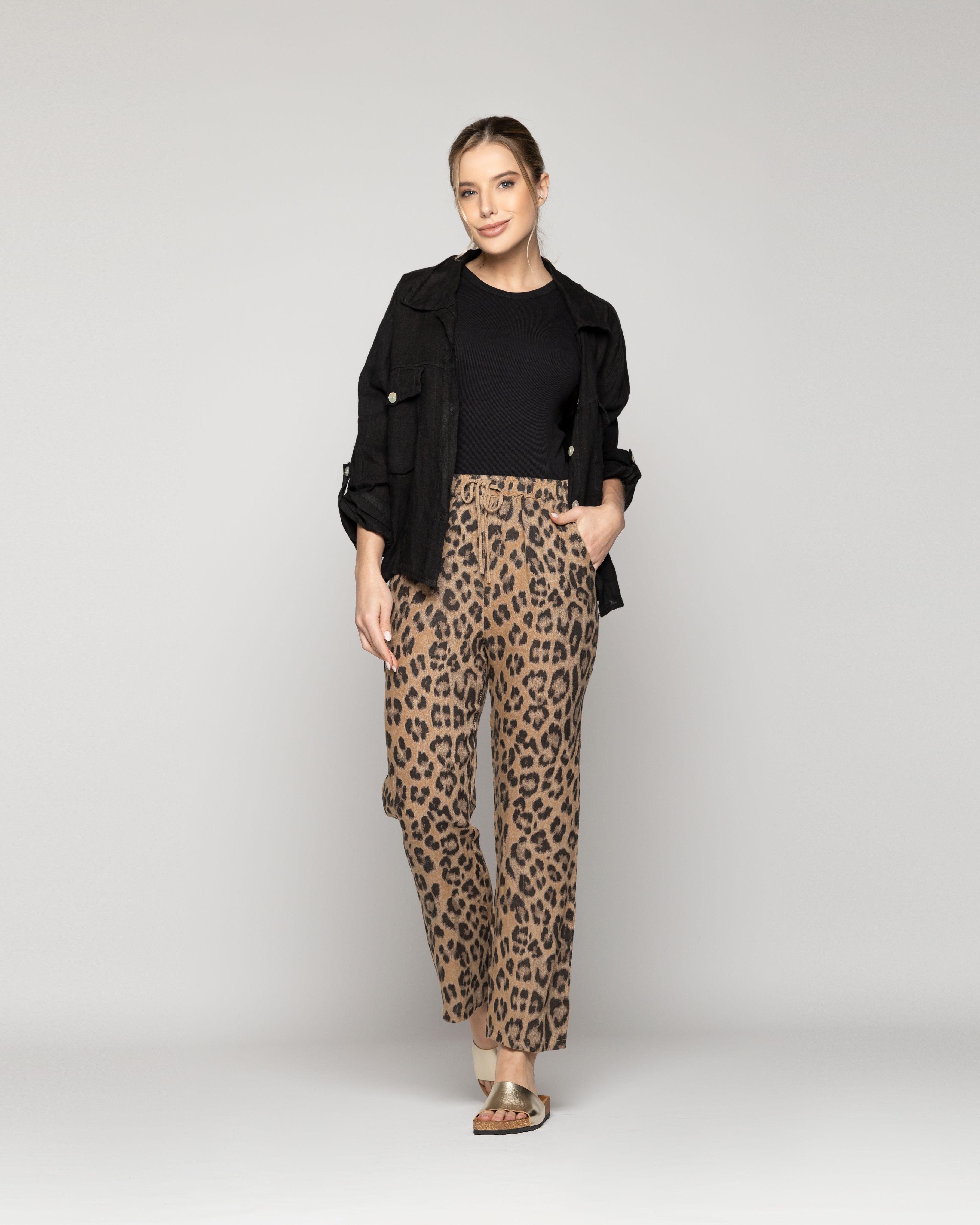 Pantalón Mujer Paz De Lino Elasticado Leopardo Lineatre-0