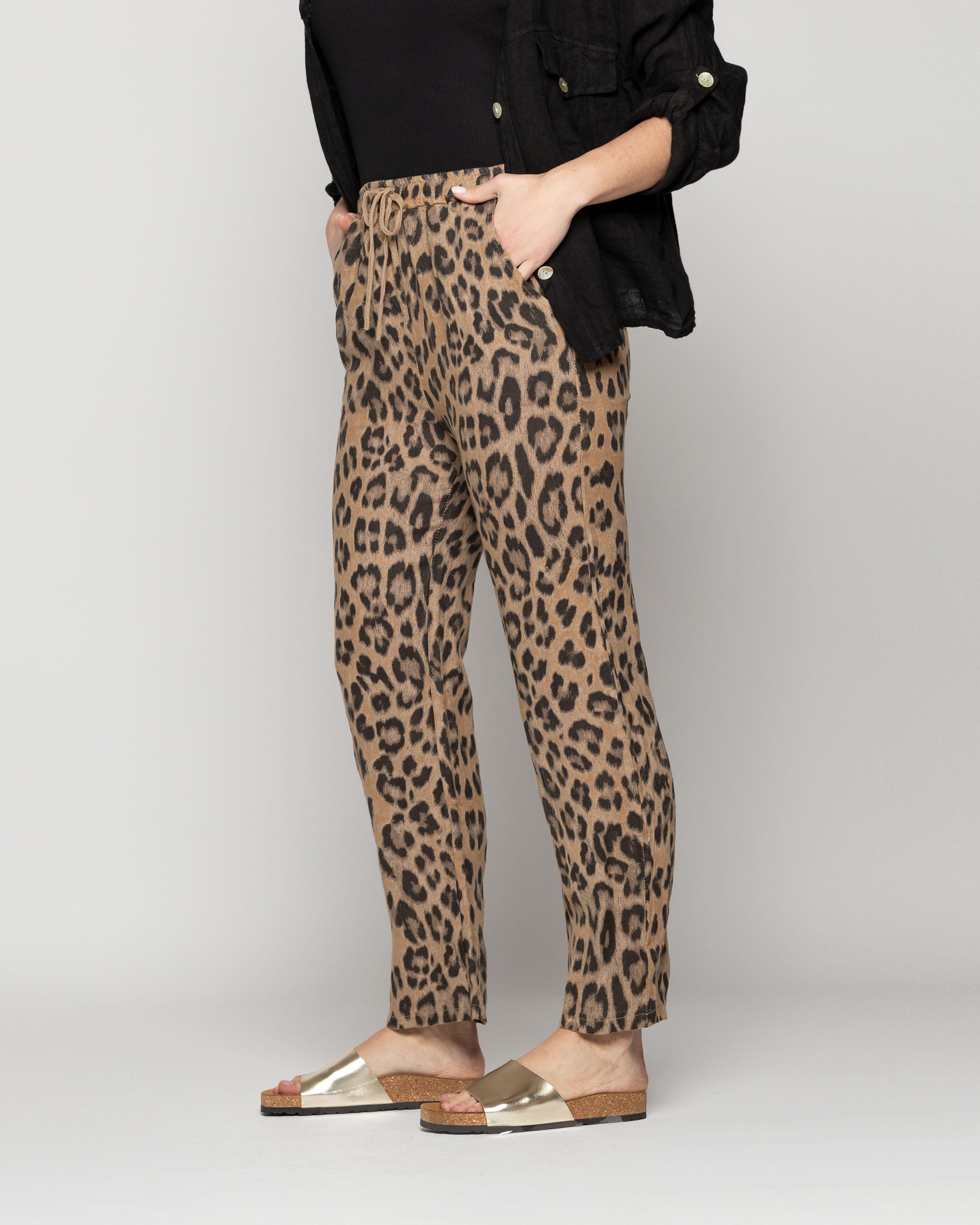 Pantalón Mujer Paz De Lino Elasticado Leopardo Lineatre-1