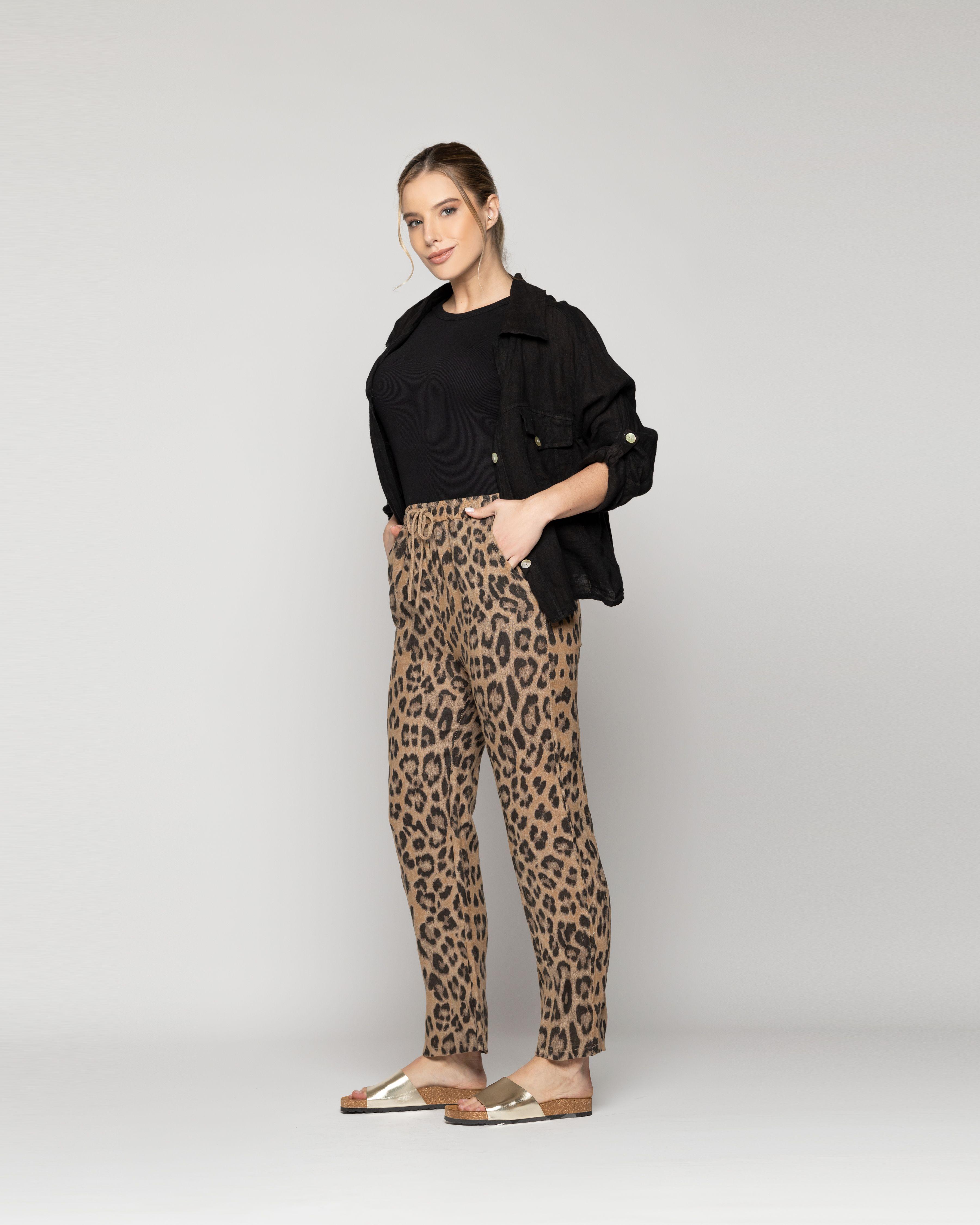 Pantalón Mujer Paz De Lino Elasticado Leopardo Lineatre-3