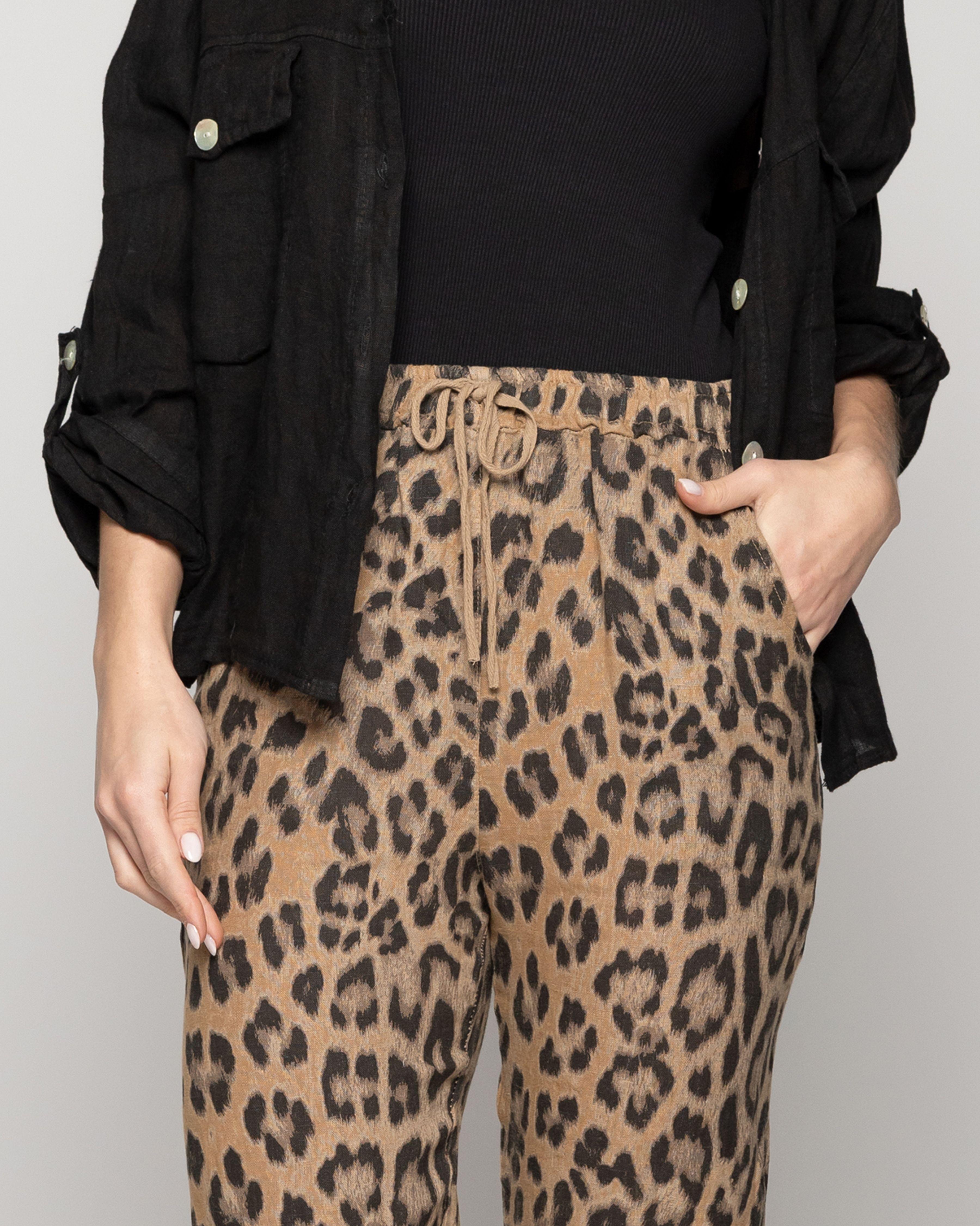 Pantalón Mujer Paz De Lino Elasticado Leopardo Lineatre-4