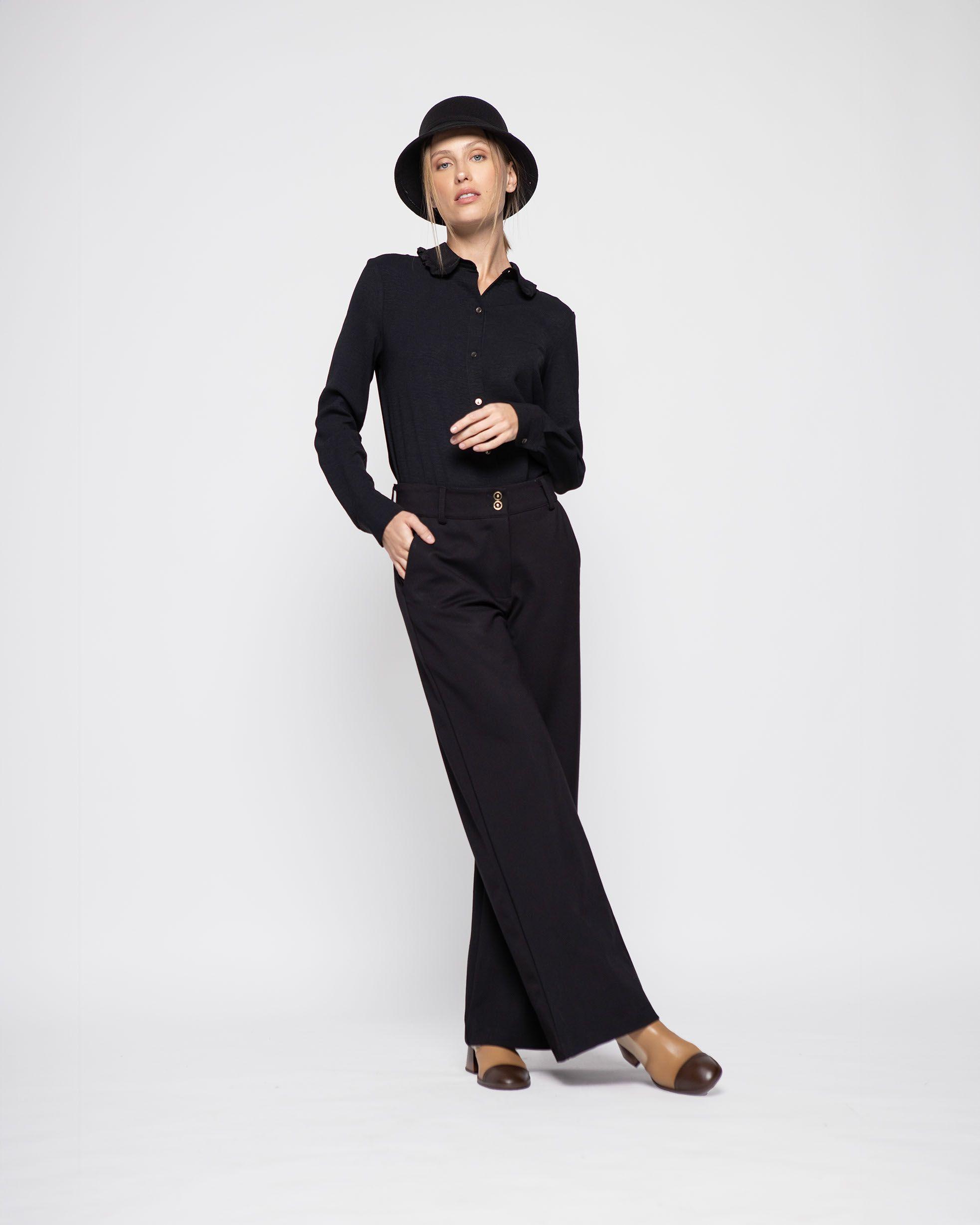 Blusa Mujer Hibisco Negro Ludovica-2