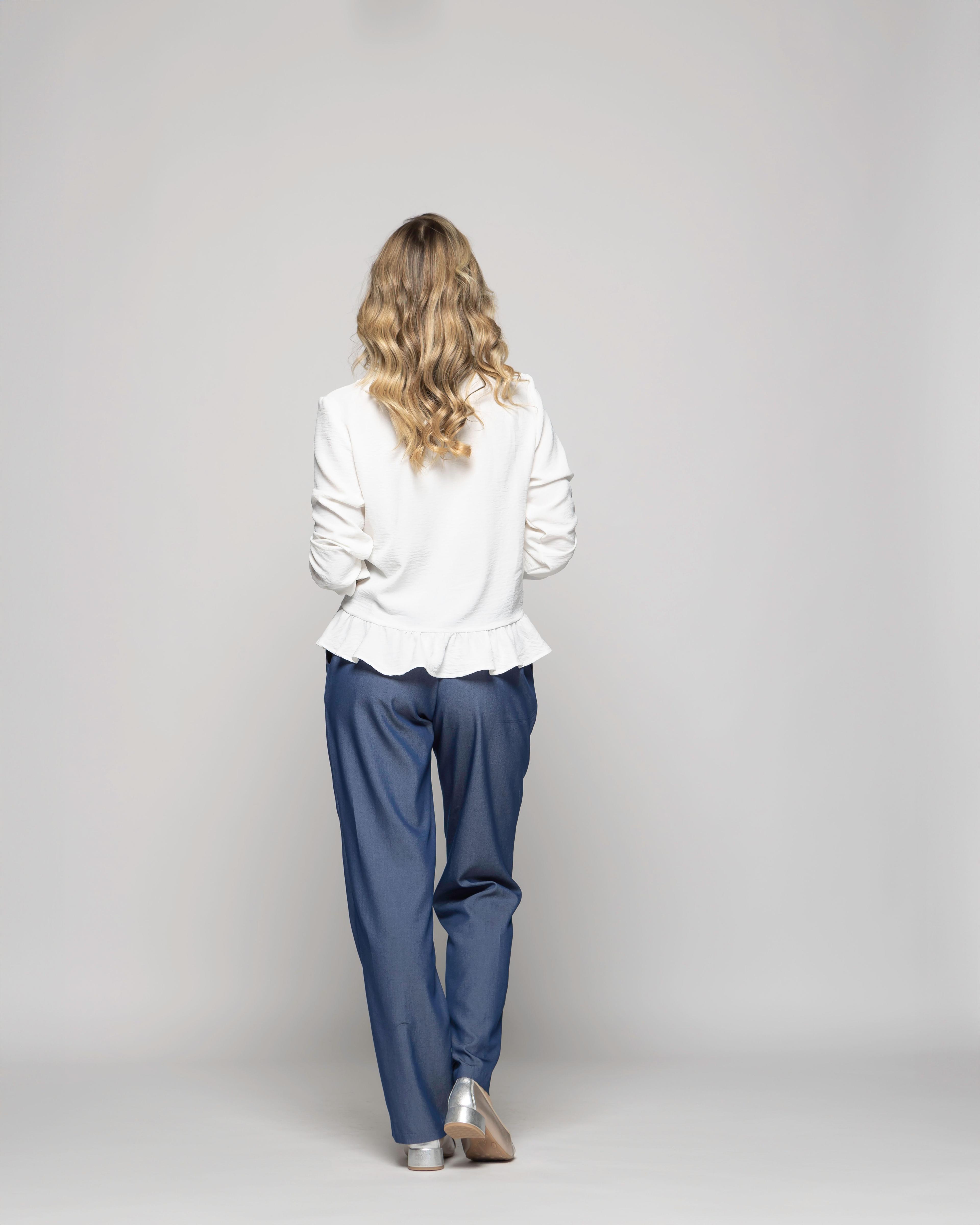 Blusa Mujer Cala Camisera Lisa Con Volante En Basta Blanca Crudo Ludovica-3