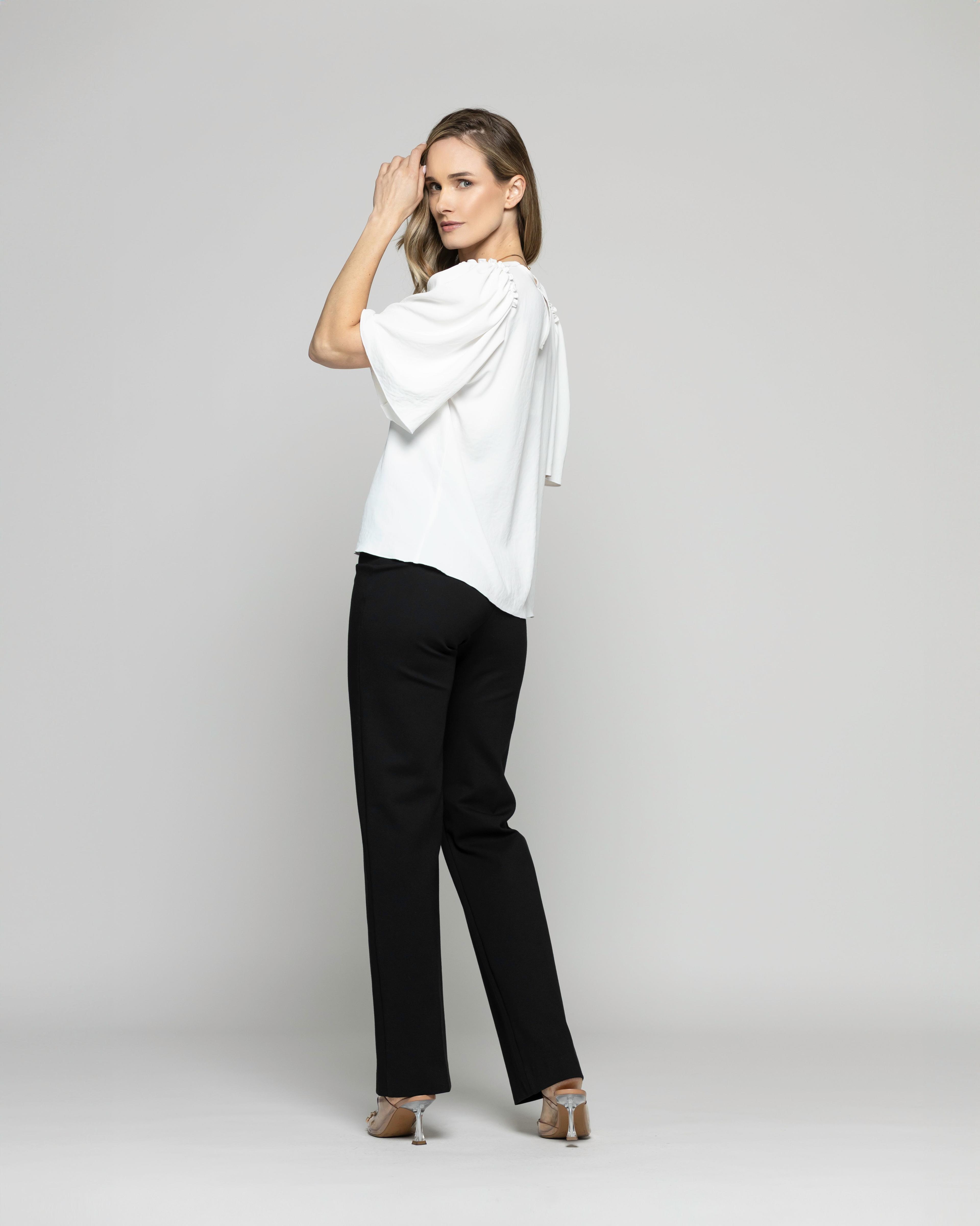 Blusa Mujer Caléndula Escote V Media Manga Blanca Crudo Ludovica-2