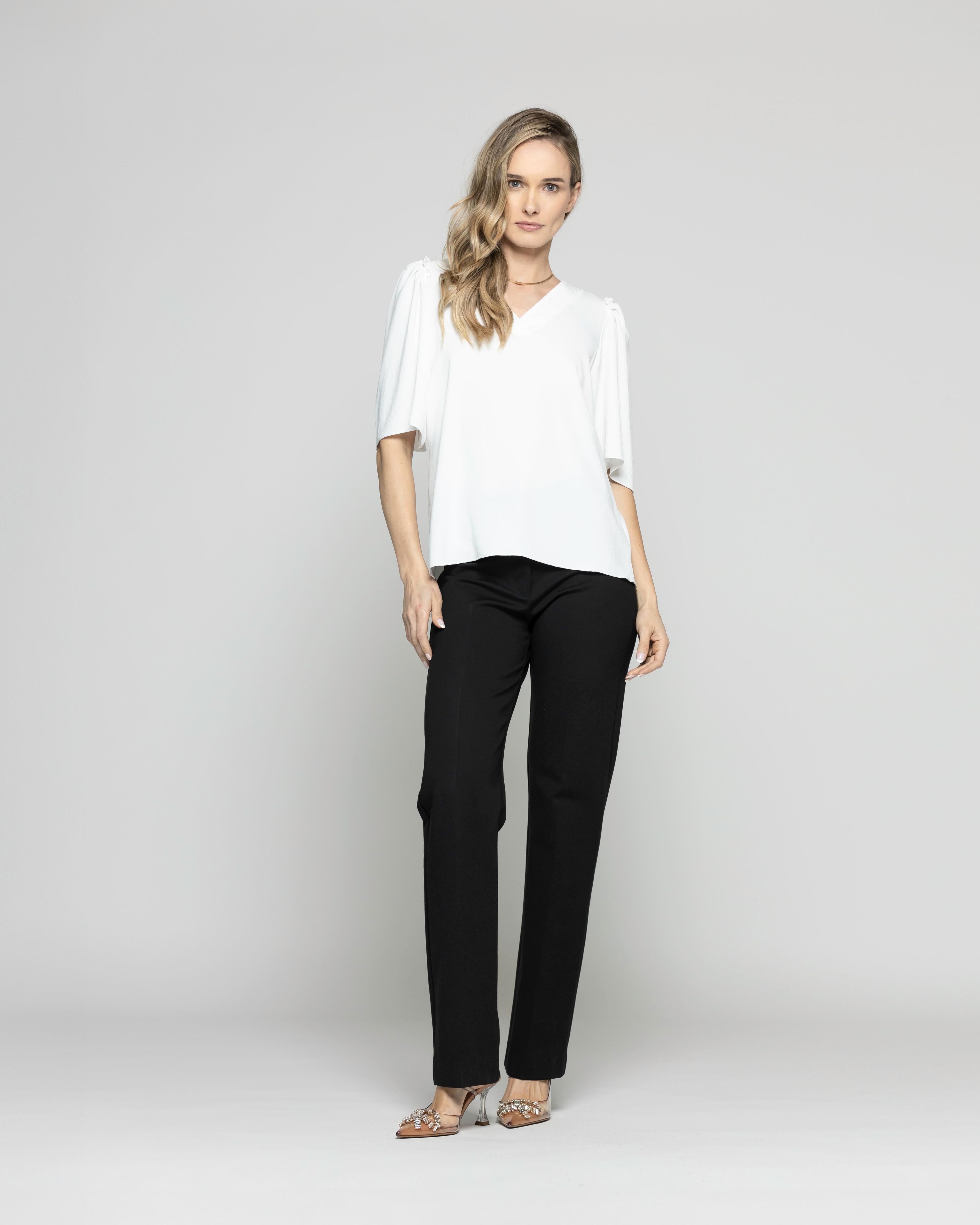Blusa Mujer Caléndula Escote V Media Manga Blanca Crudo Ludovica-4