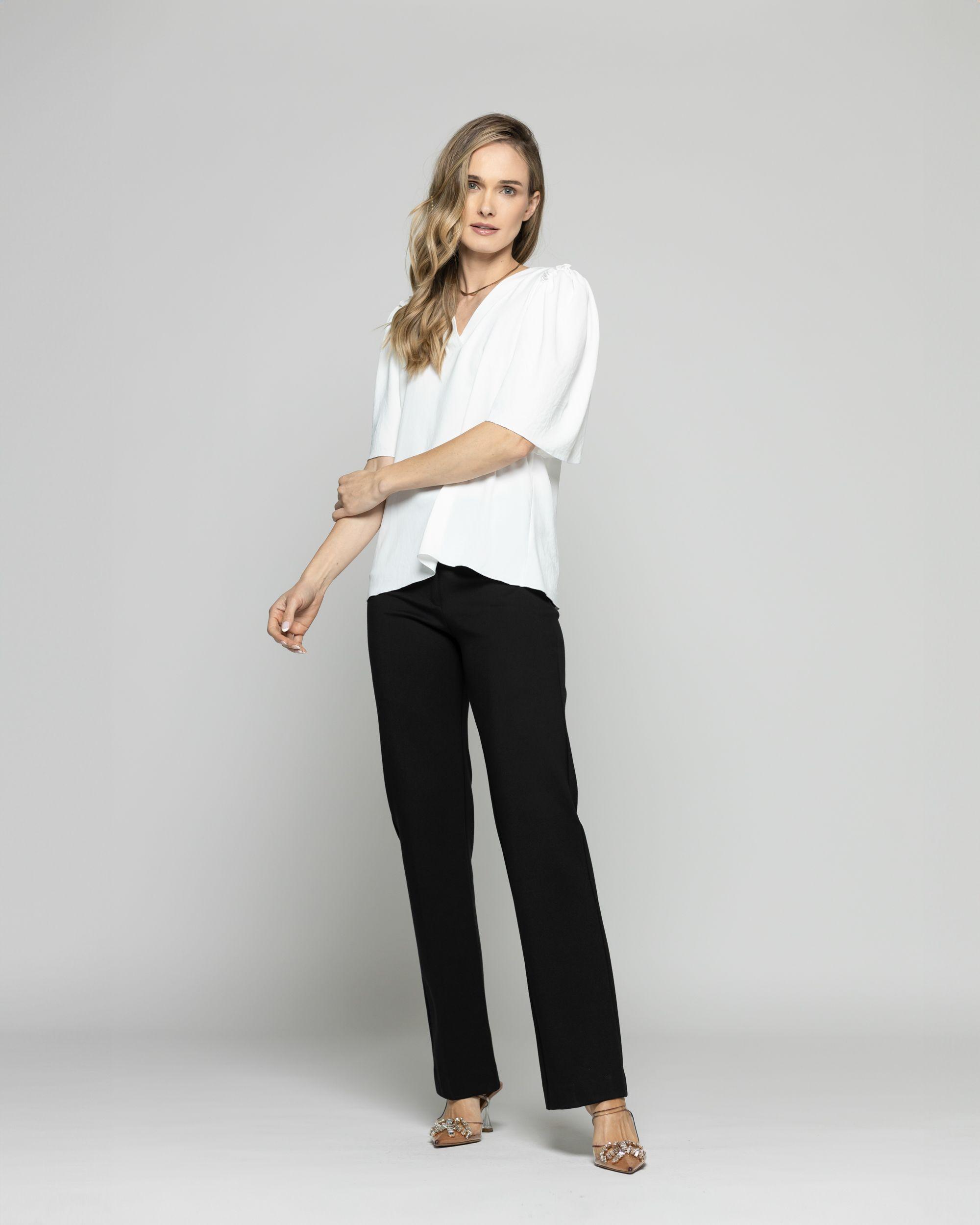 Blusa Mujer Caléndula Escote V Media Manga Blanca Crudo Ludovica-1