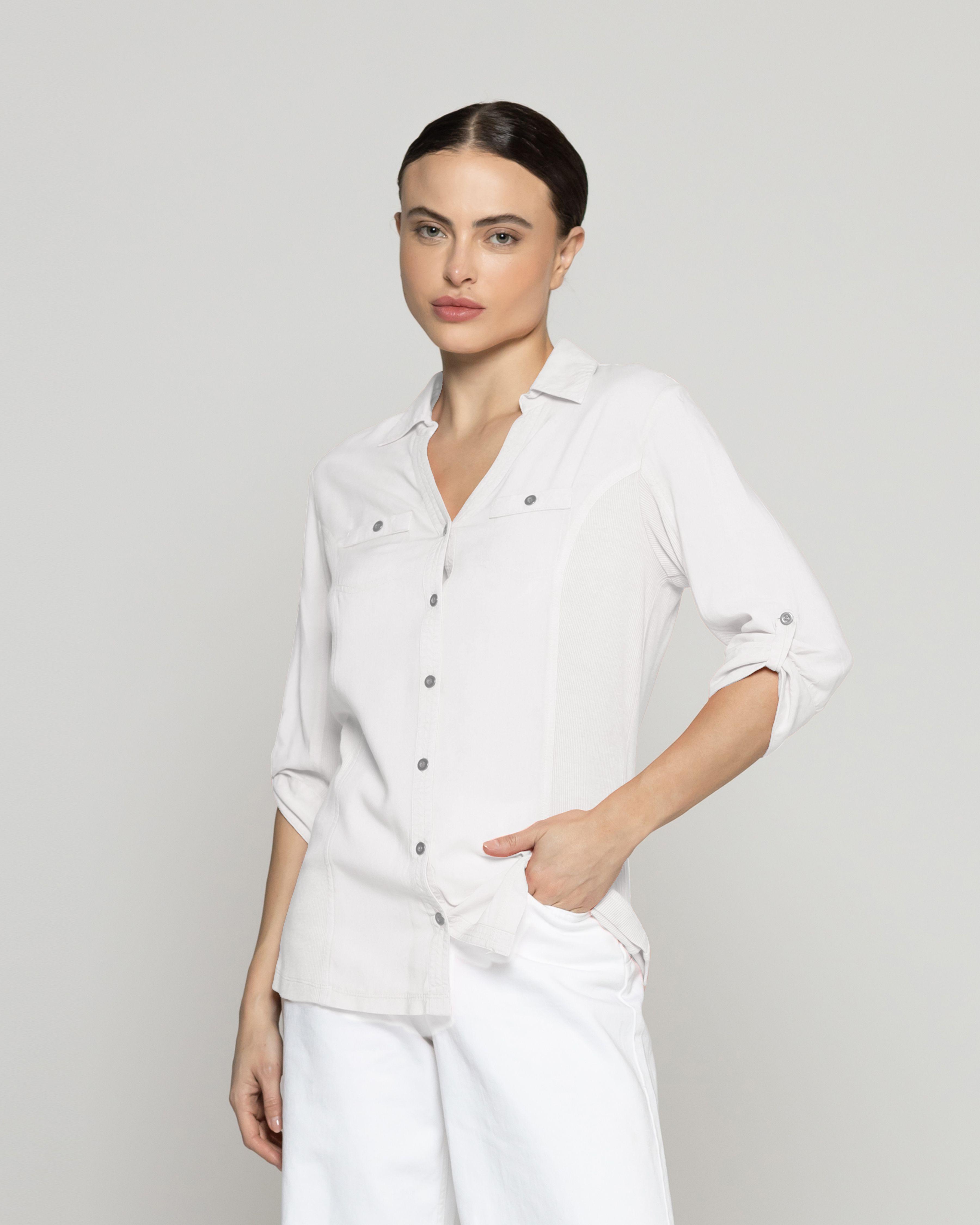 Blusa Mujer Carolina Slim Fit Tela Ligera Blanco Crudo Lineatre-0