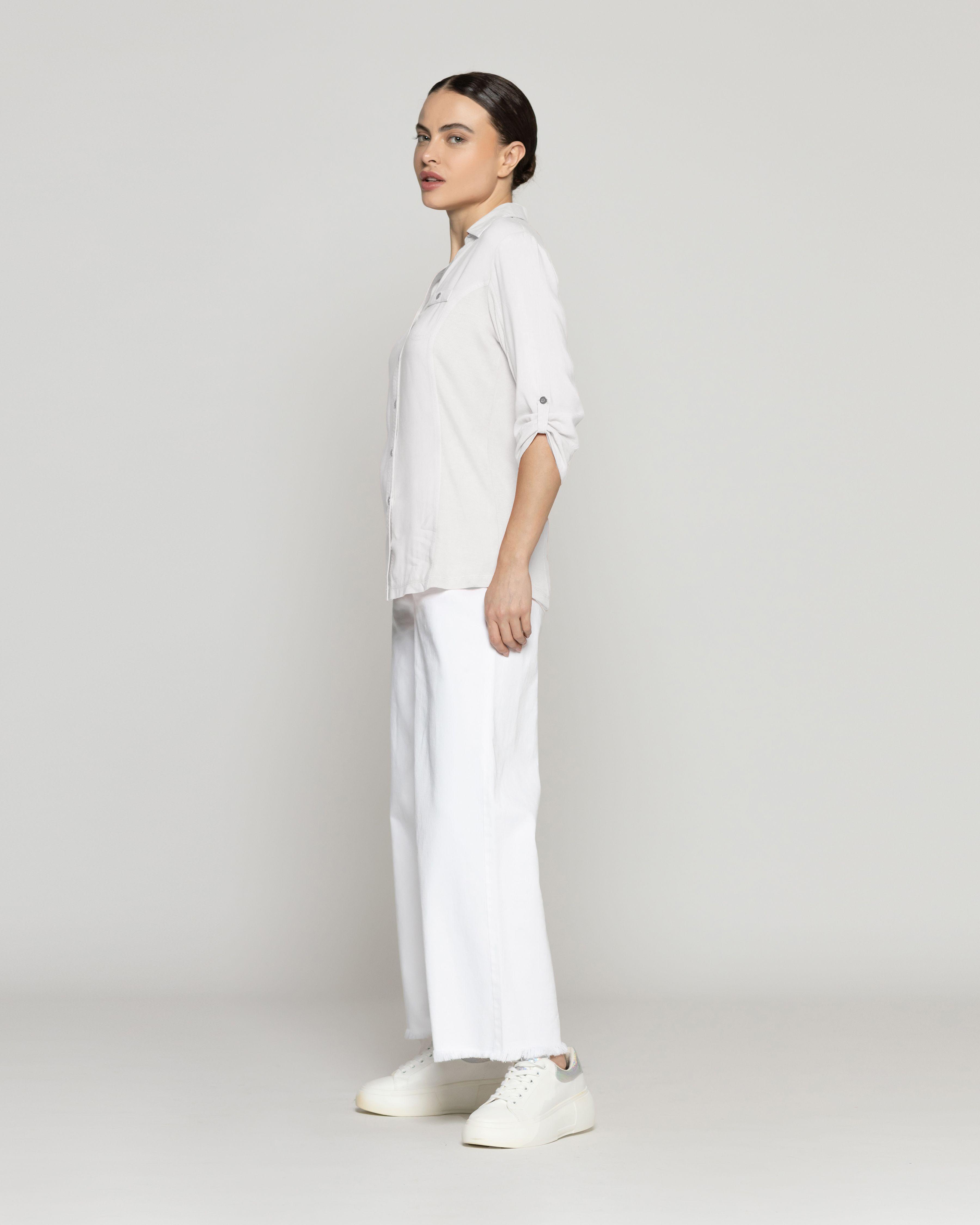 Blusa Mujer Carolina Slim Fit Tela Ligera Blanco Crudo Lineatre-1