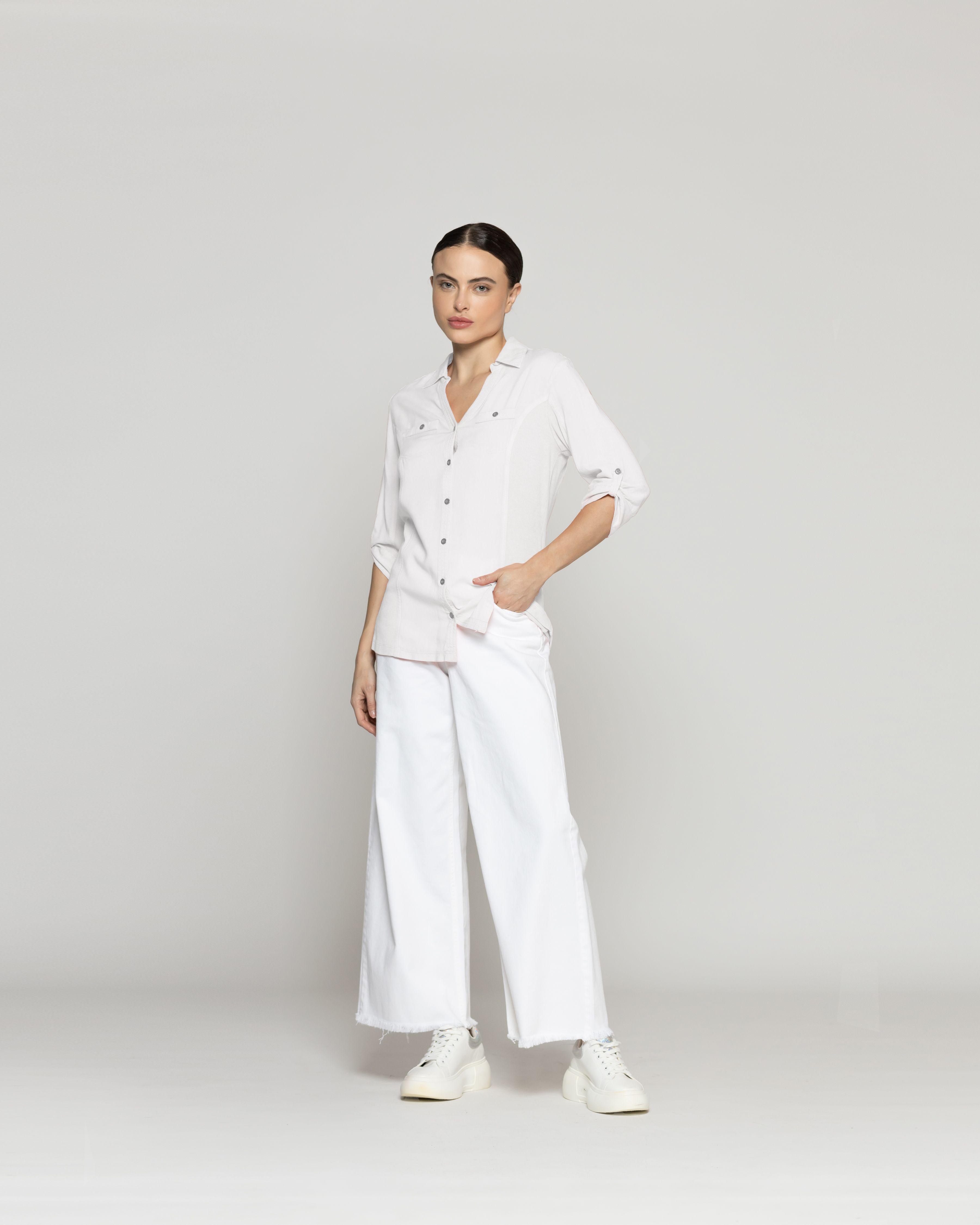Blusa Mujer Carolina Slim Fit Tela Ligera Blanco Crudo Lineatre-4