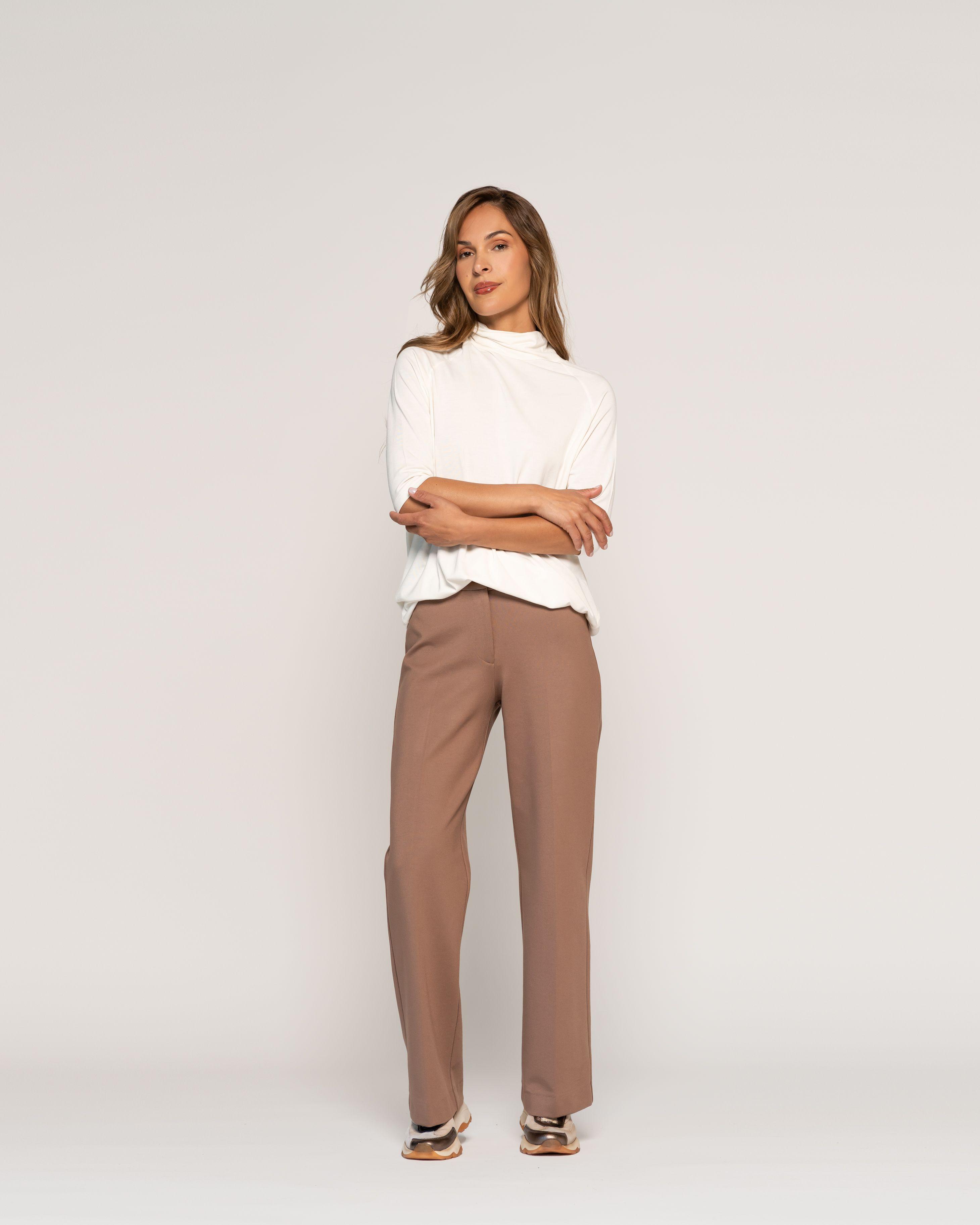 Polera Emily Crudo Cuello alto cerrado Manga 3/4 Ajustada Sin puño Mujer-0