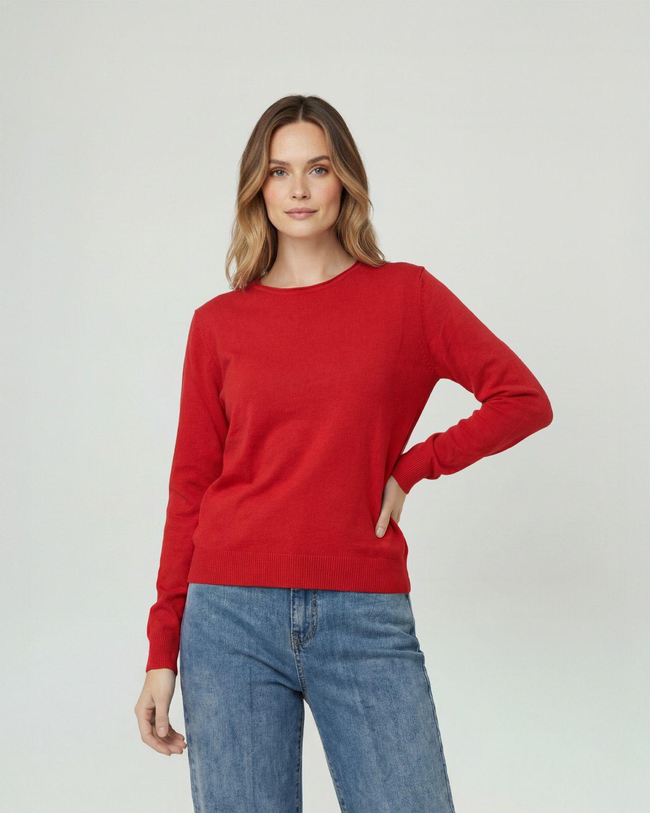 Sweater Mujer Marcela Relaxed Fit Cuello Redondo Manga Caída  Rojo Lineatre-0