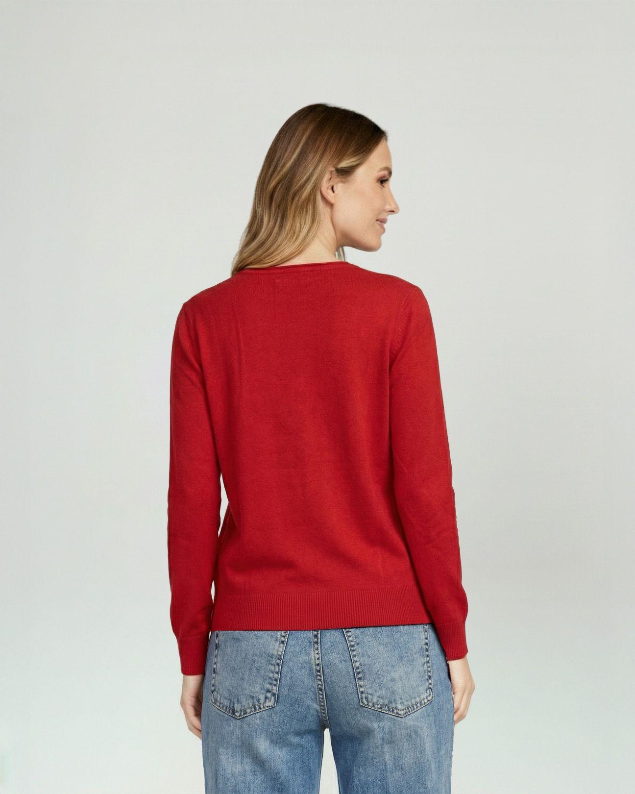 Sweater Mujer Marcela Relaxed Fit Cuello Redondo Manga Caída  Rojo Lineatre-2