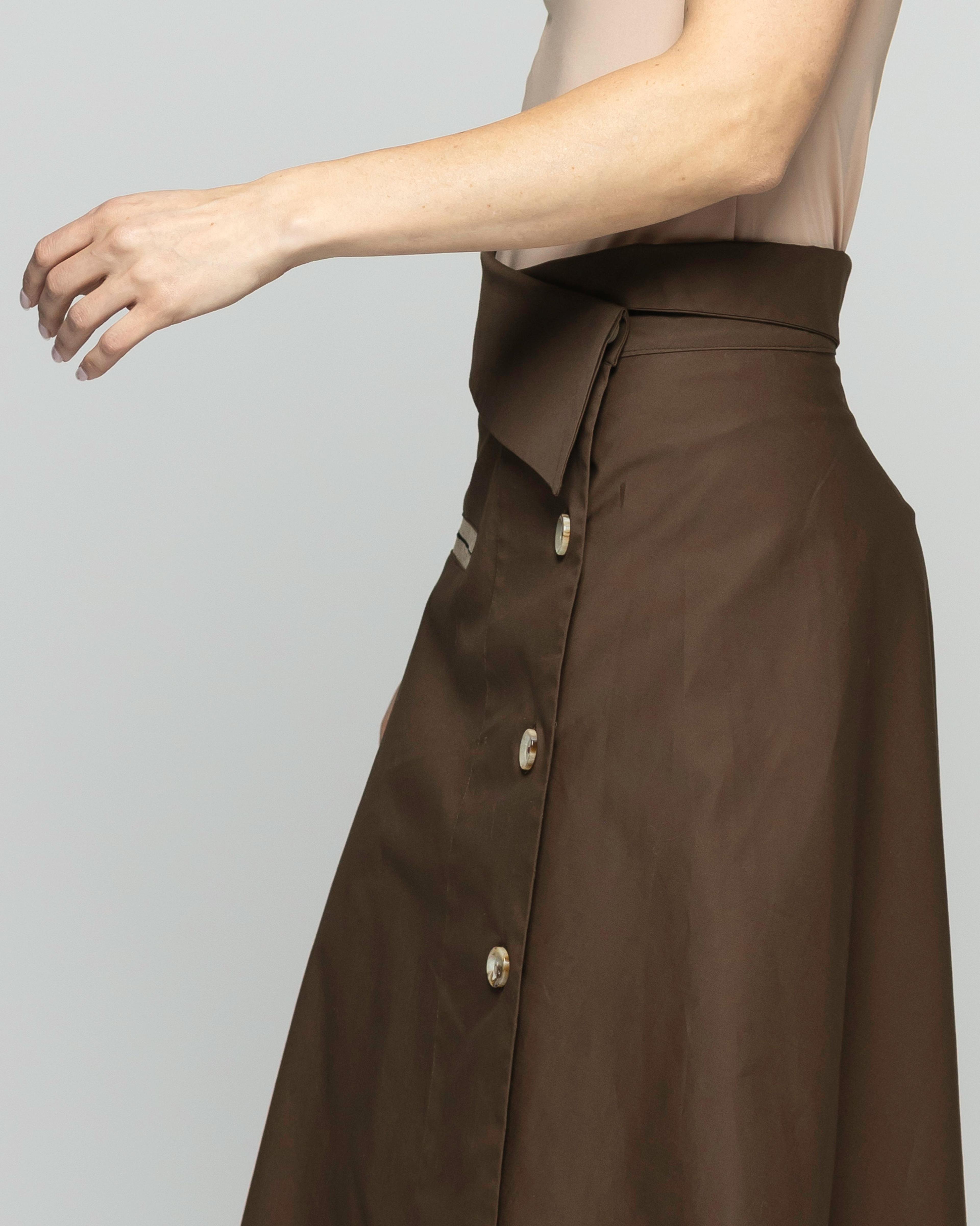 Falda Mujer Margarita Midi Asimétrica Con Botones Café Chocolate Ludovica-6
