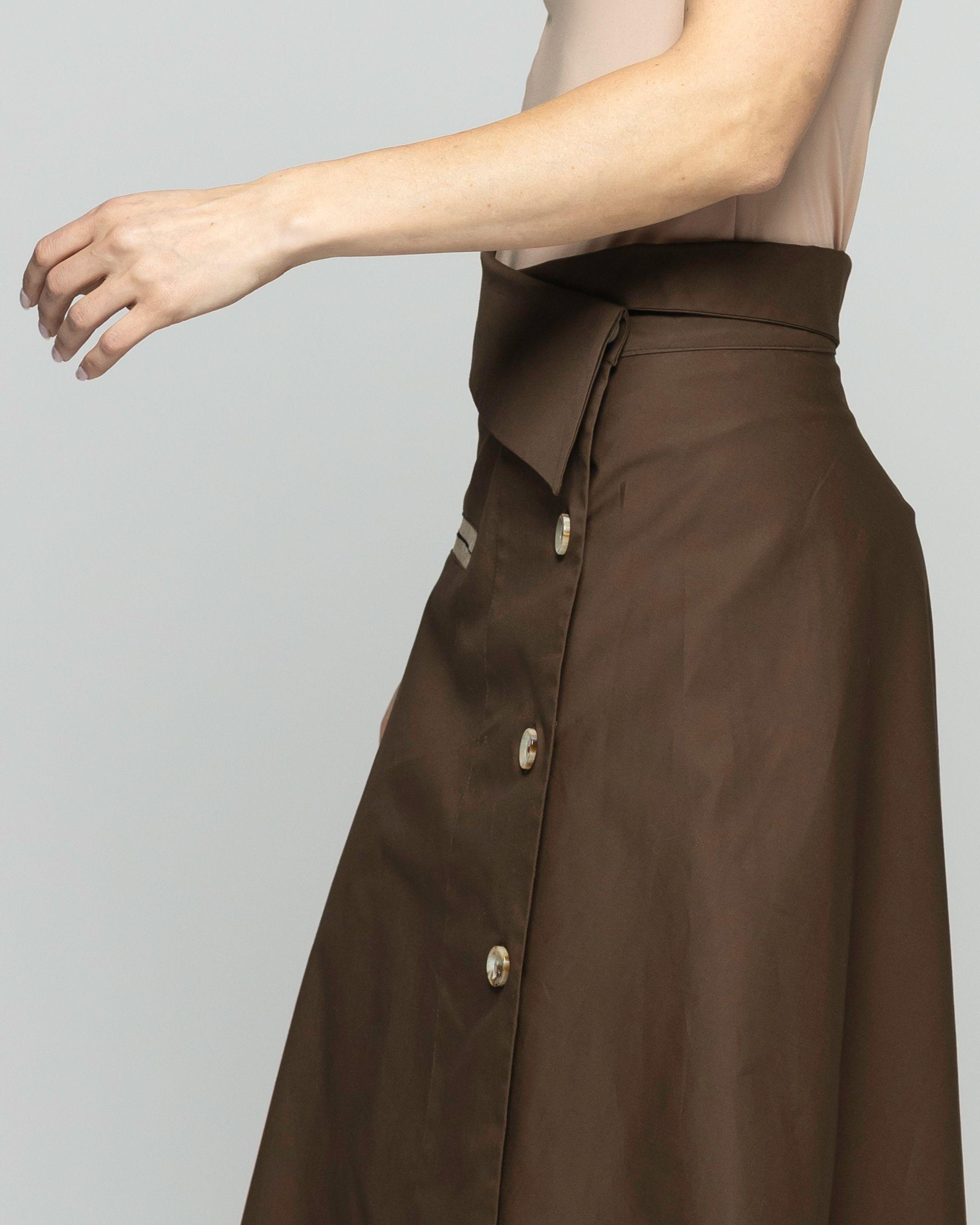 Falda Mujer Margarita Midi Asimétrica Con Botones Café Chocolate Ludovica-8