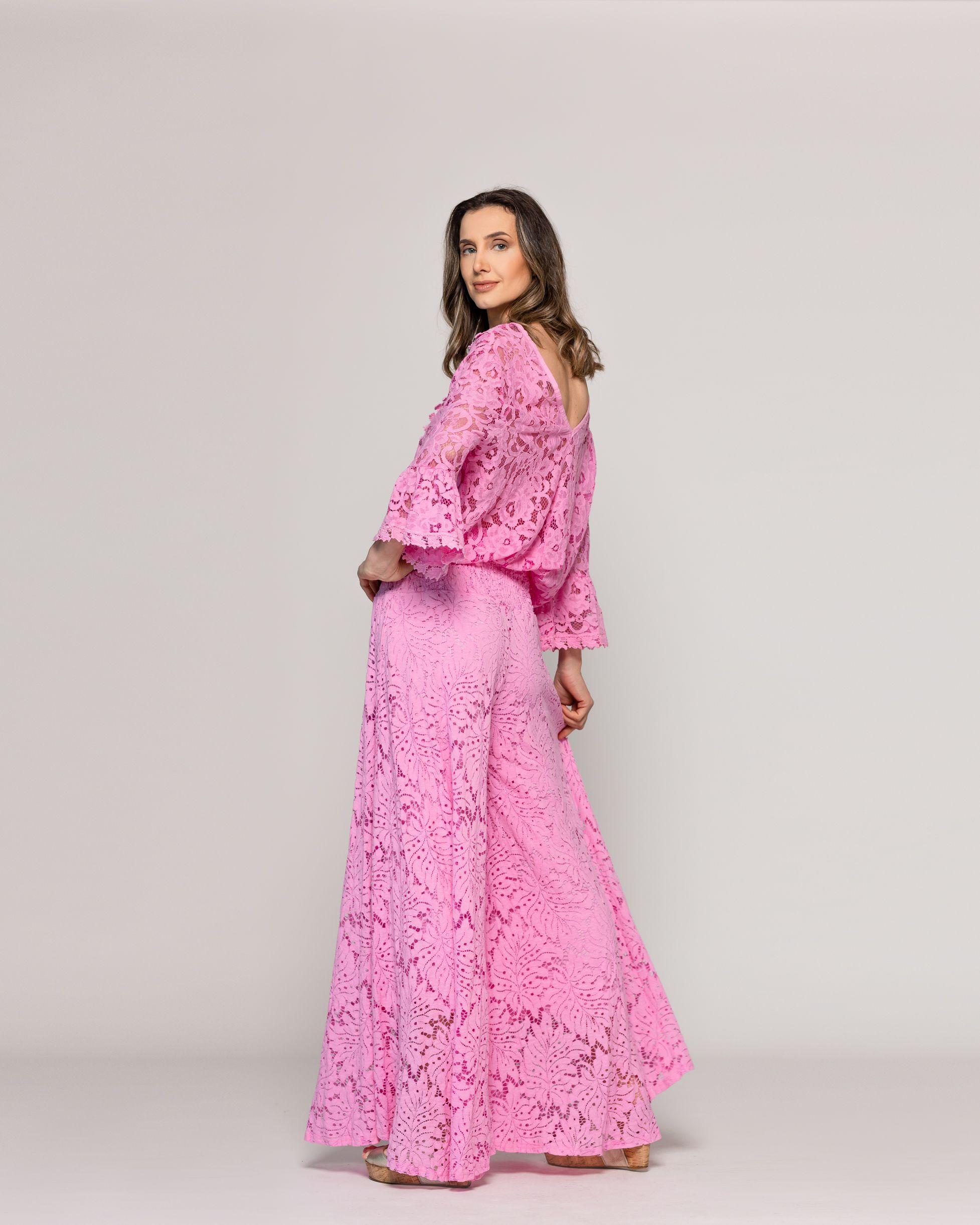 Pantalón Mujer Benedetta De Corte Palazzo Rosado Lineatre-2