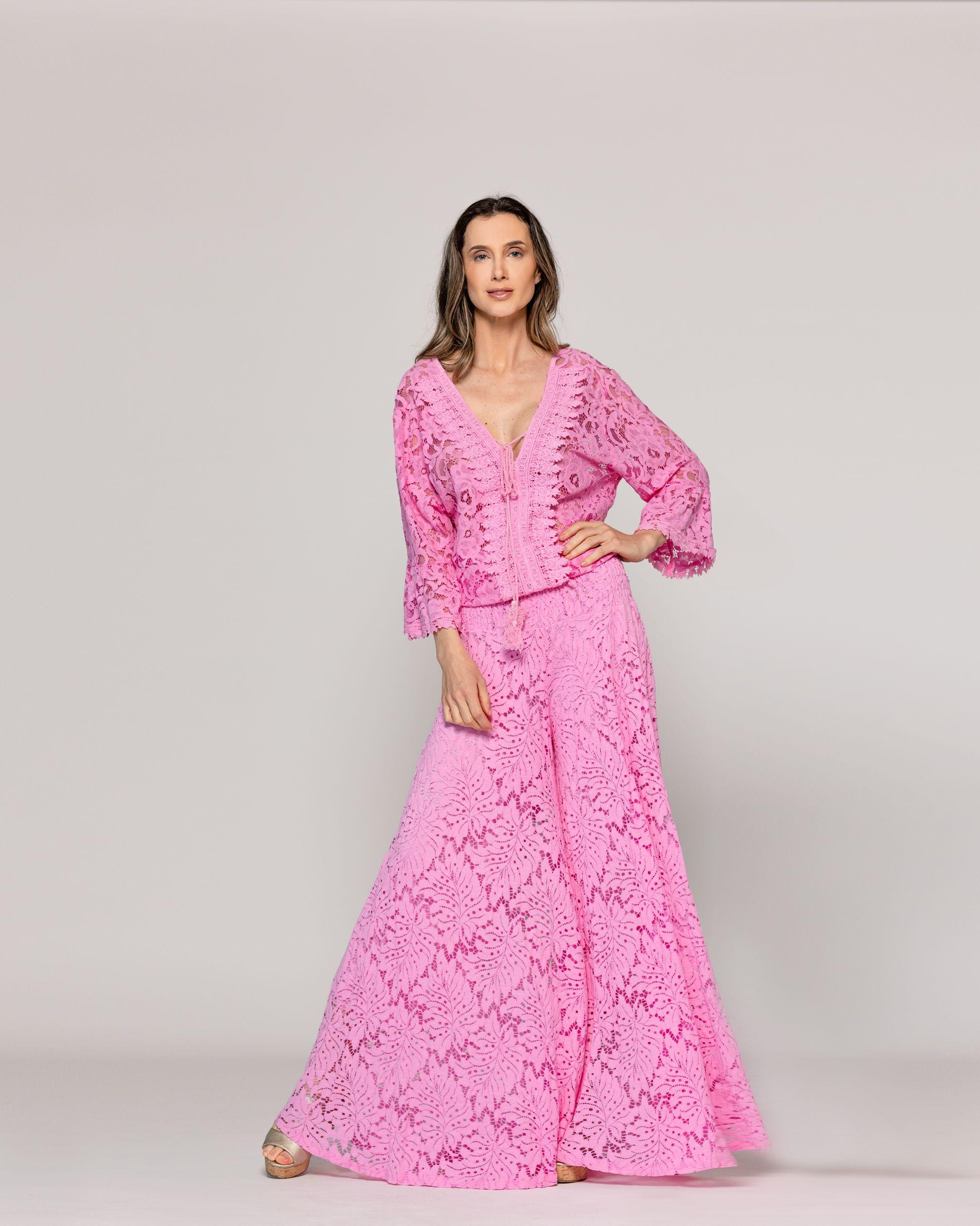 Pantalón Mujer Benedetta De Corte Palazzo Rosado Lineatre-4