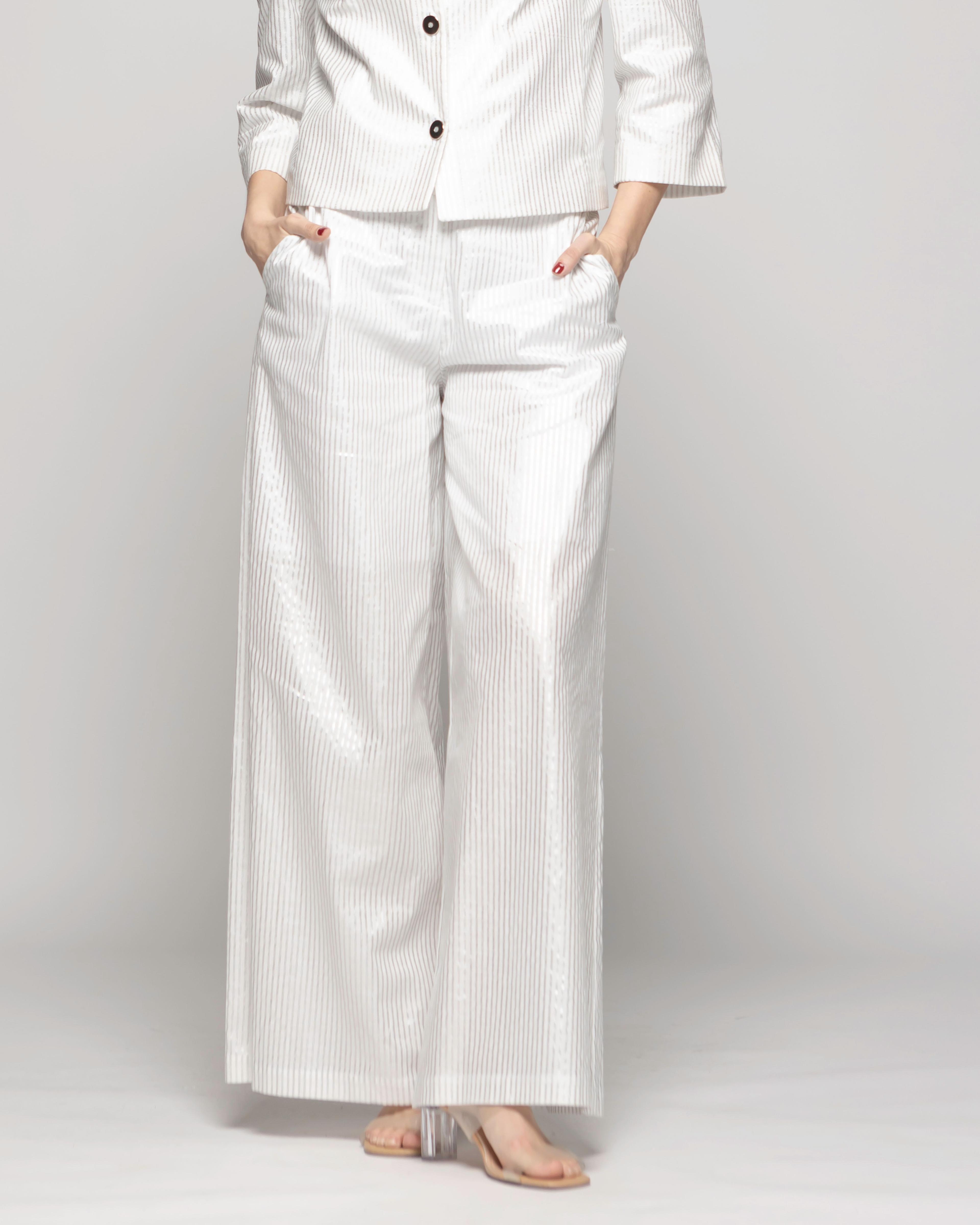 Pantalón Mujer Iris Palazzo Algodón Folia Blanco Ludovica-1