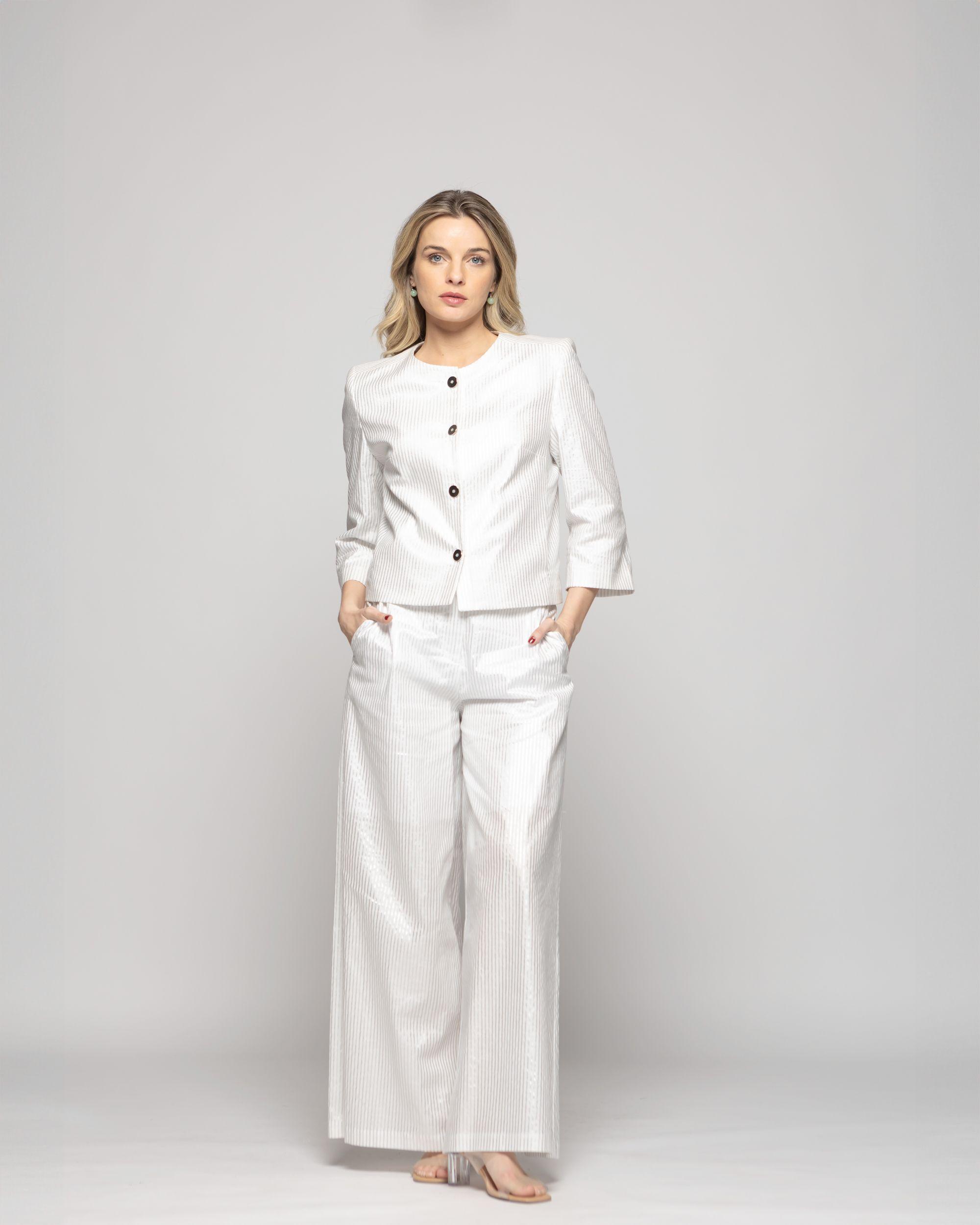 Pantalón Mujer Iris Palazzo Algodón Folia Blanco Ludovica-1