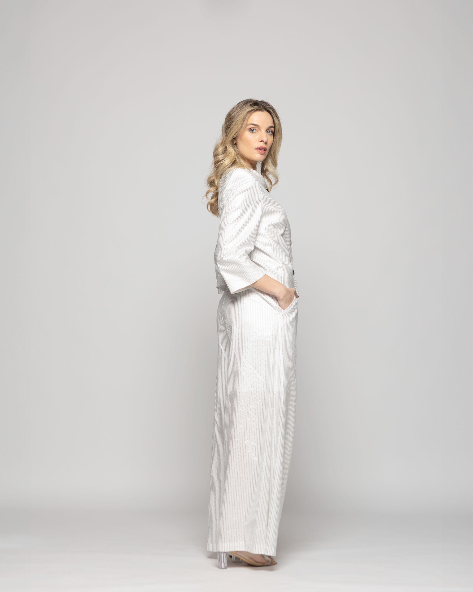 Pantalón Mujer Iris Palazzo Algodón Folia Blanco Ludovica-5