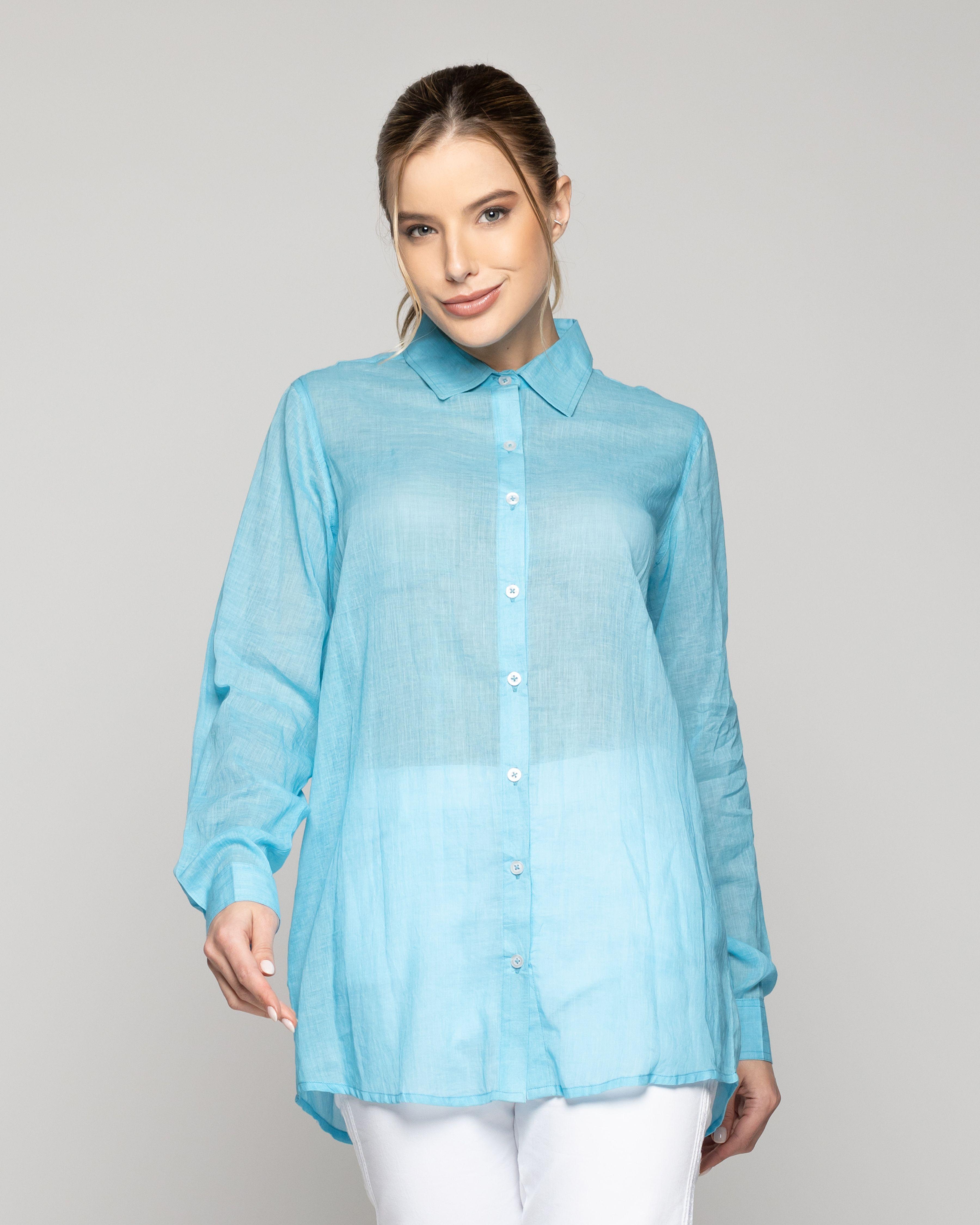 Blusa Mujer Belisa Básica Tela Ligera Celeste Lineatre-0