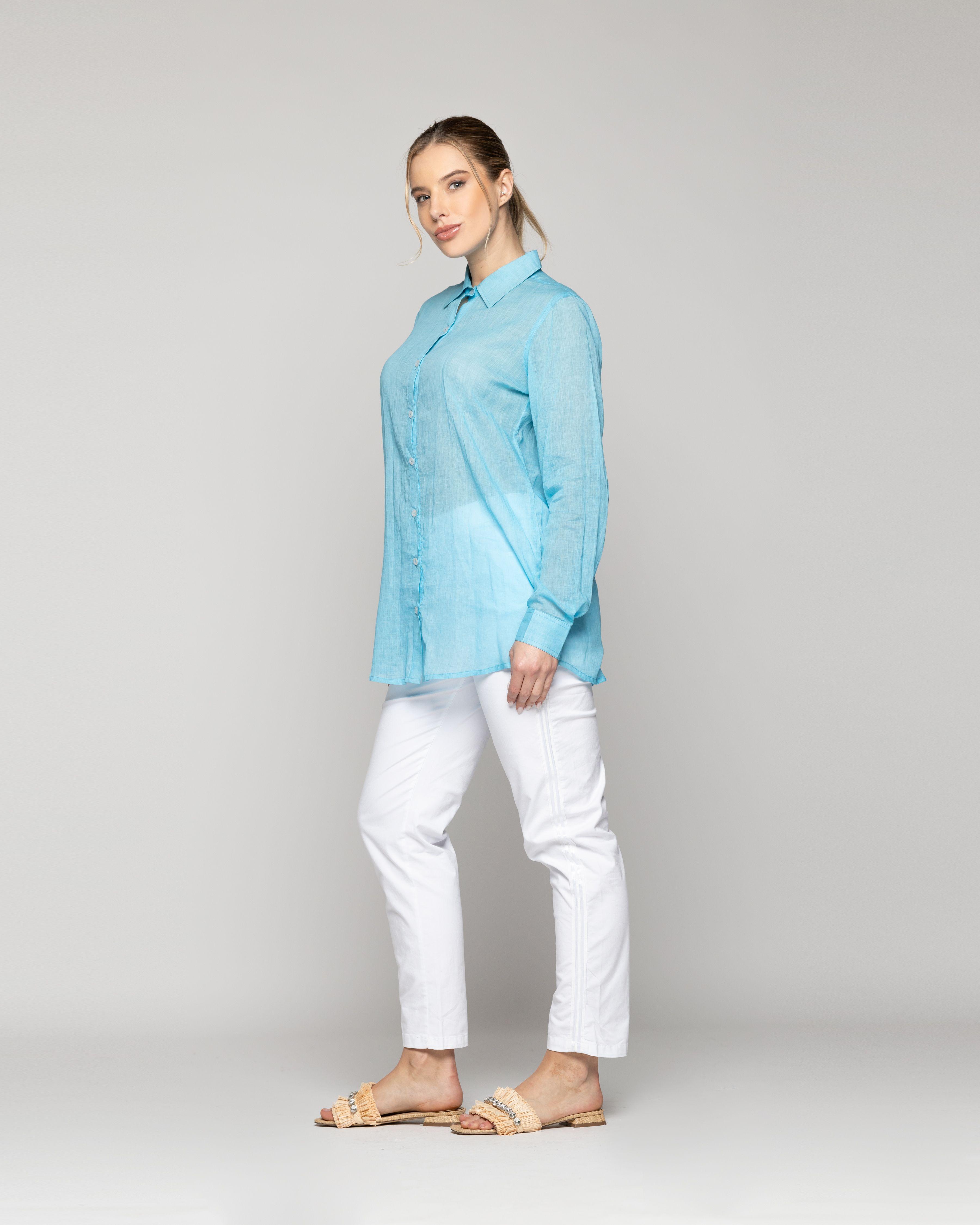 Blusa Mujer Belisa Básica Tela Ligera Celeste Lineatre-1