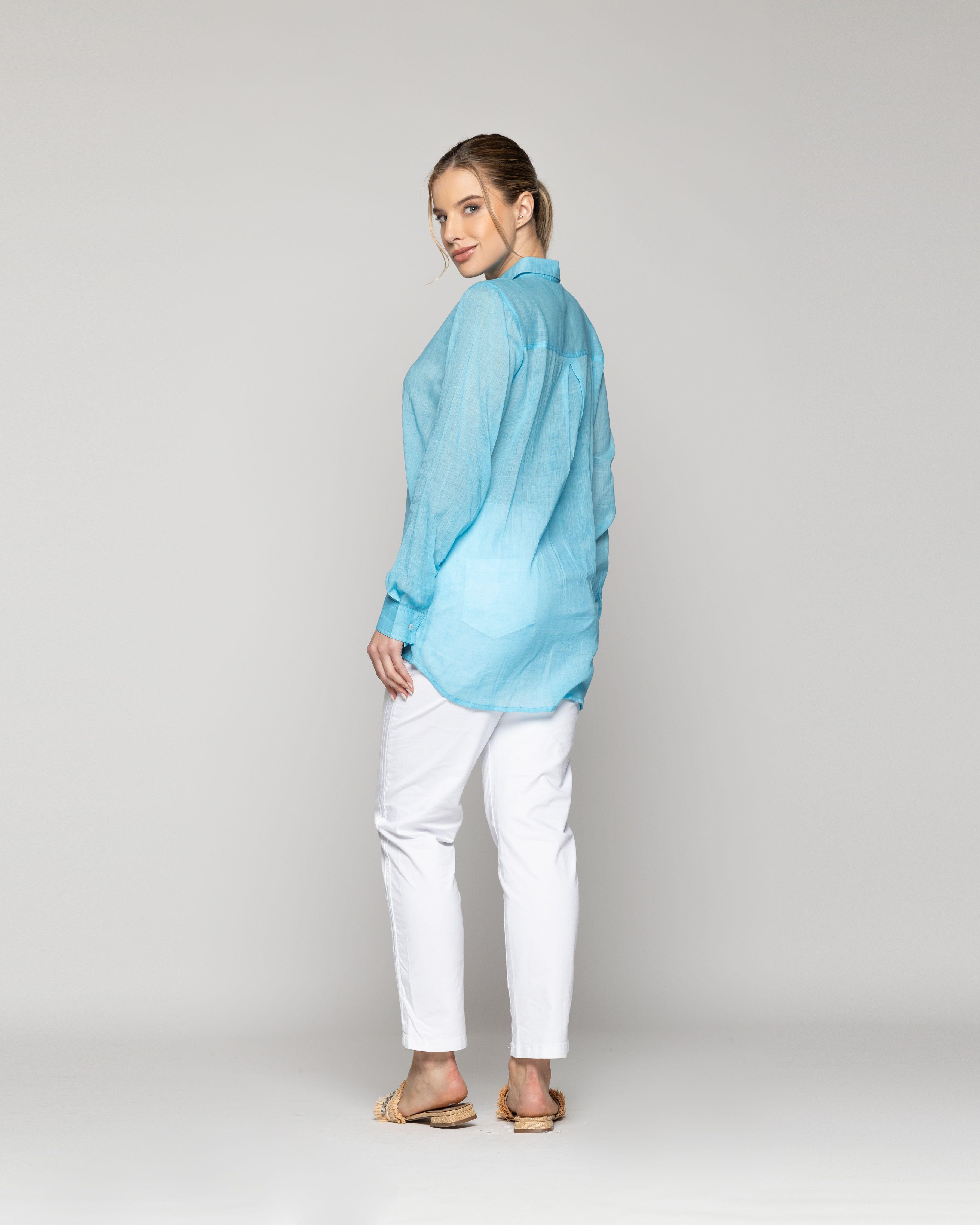 Blusa Mujer Belisa Básica Tela Ligera Celeste Lineatre-3