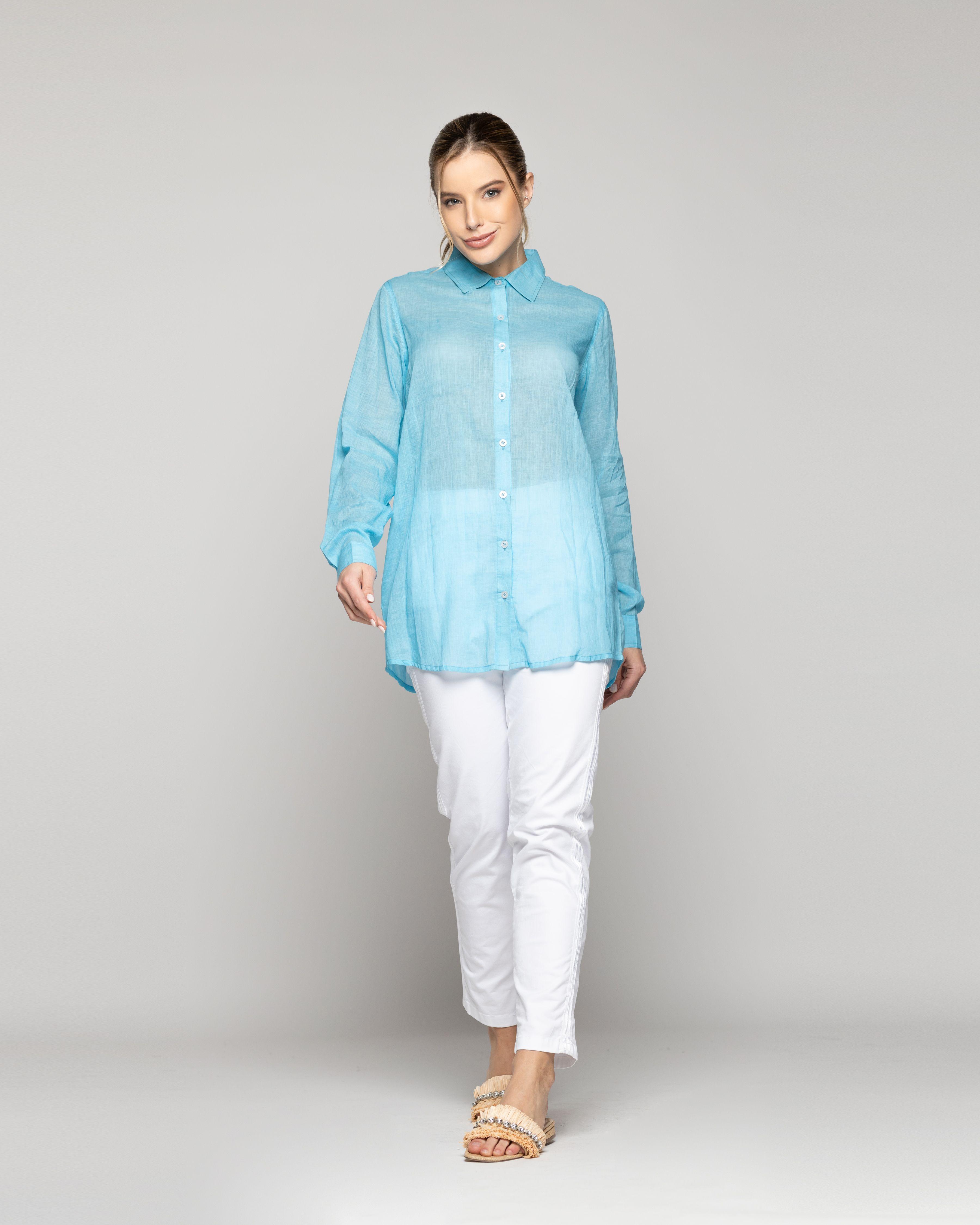 Blusa Mujer Belisa Básica Tela Ligera Celeste Lineatre-4