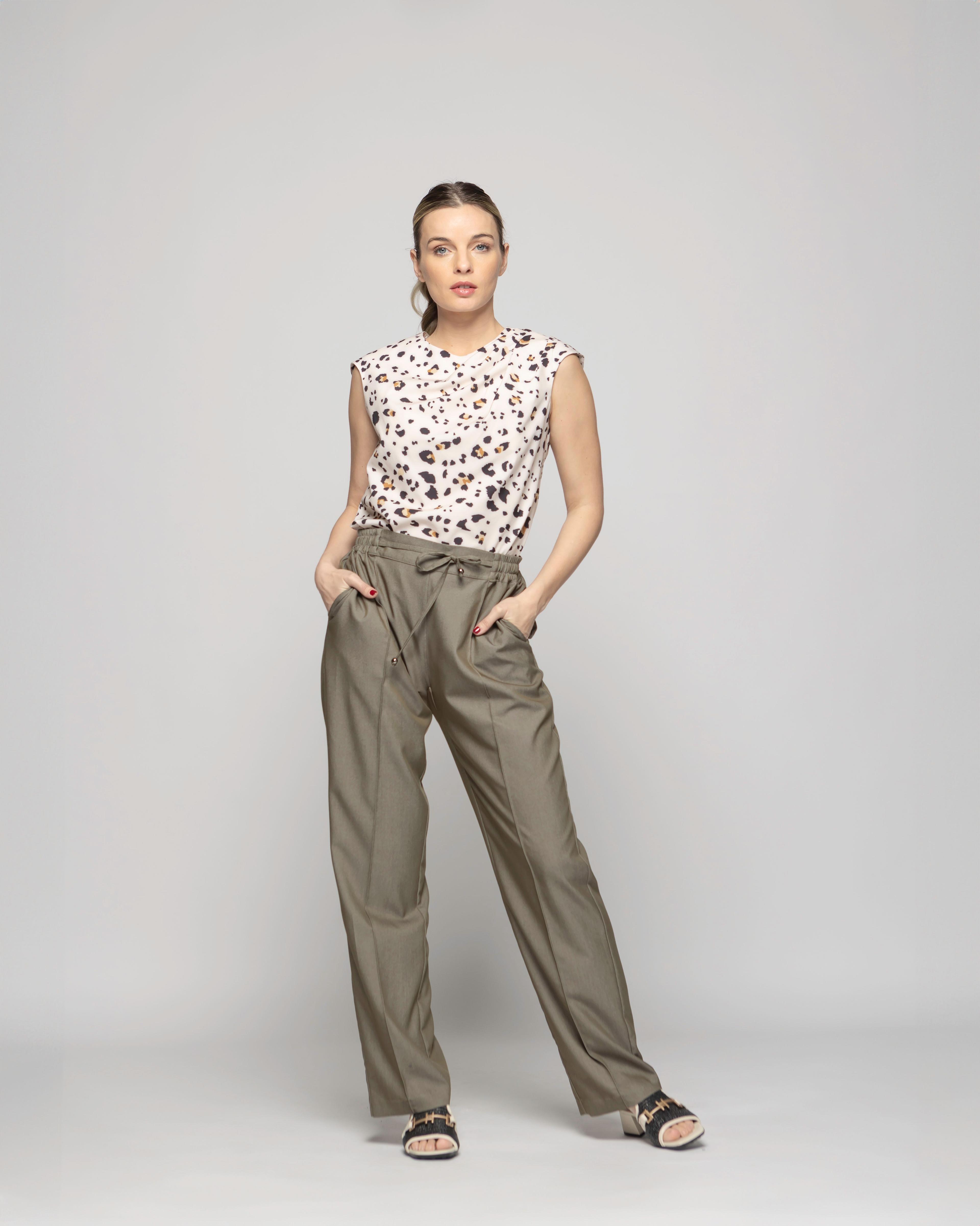 Pantalón Mujer Torenia Viscosa Recto Verde Militar Ludovica-0
