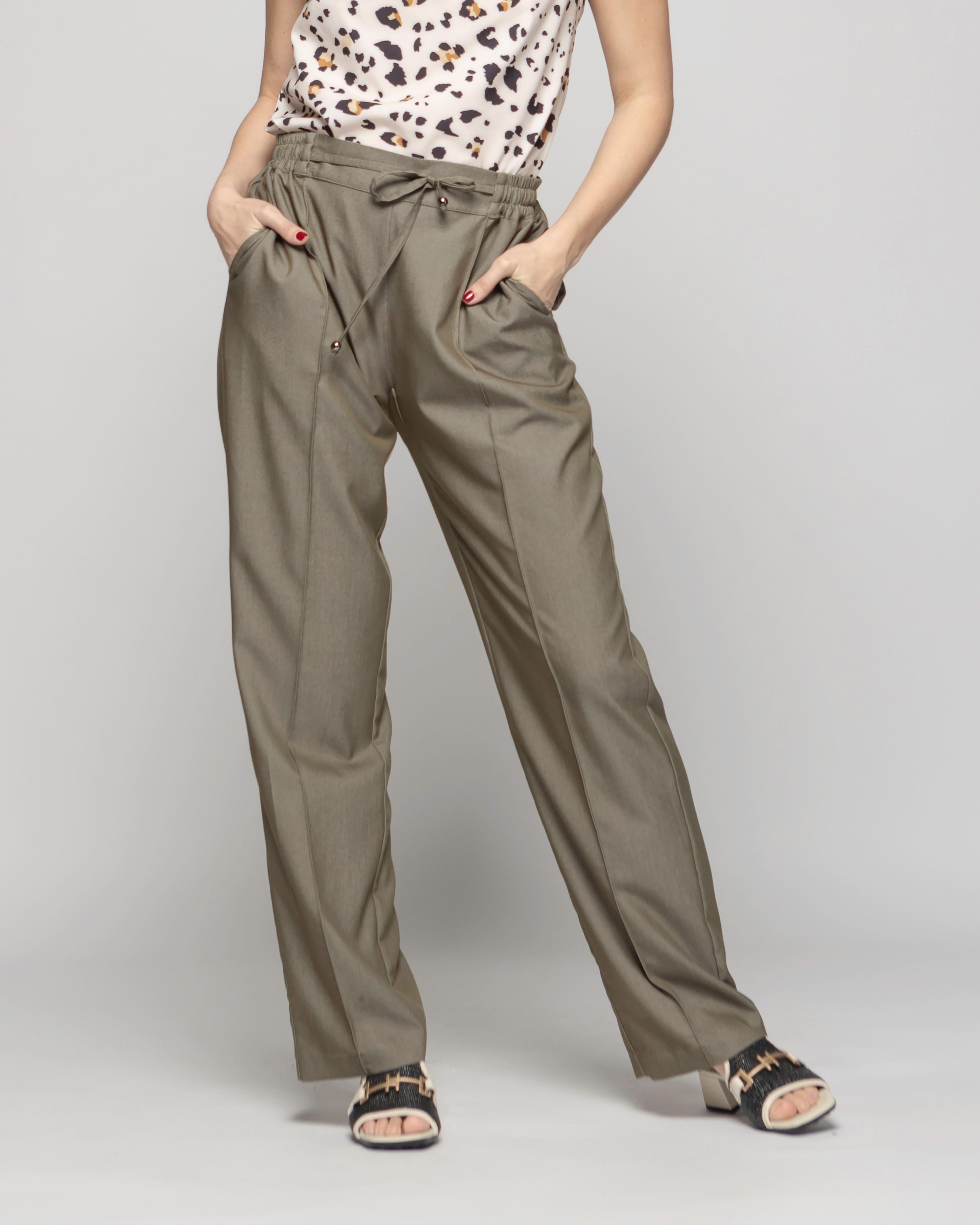 Pantalón Mujer Torenia Viscosa Recto Verde Militar Ludovica-1