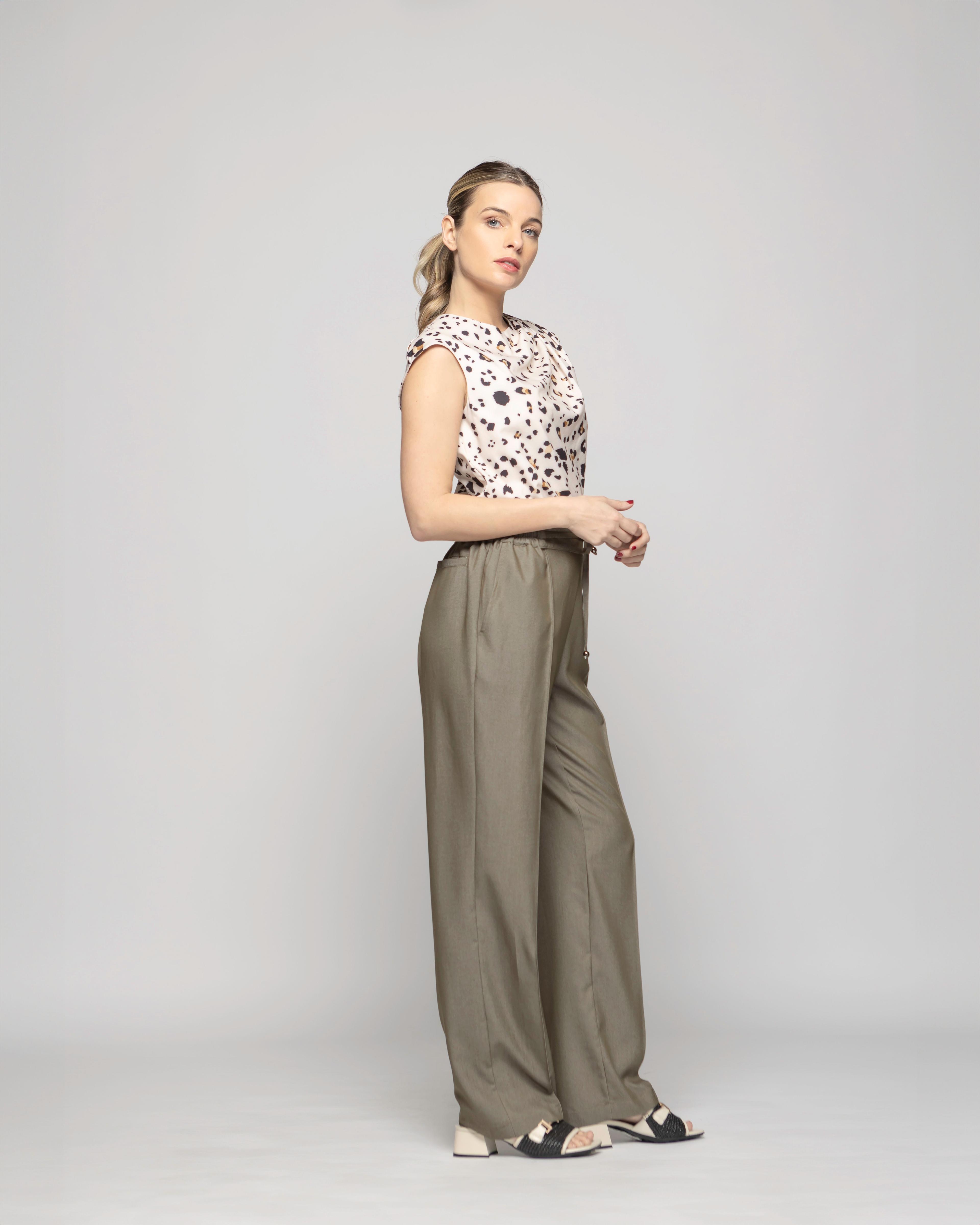 Pantalón Mujer Torenia Viscosa Recto Verde Militar Ludovica-2
