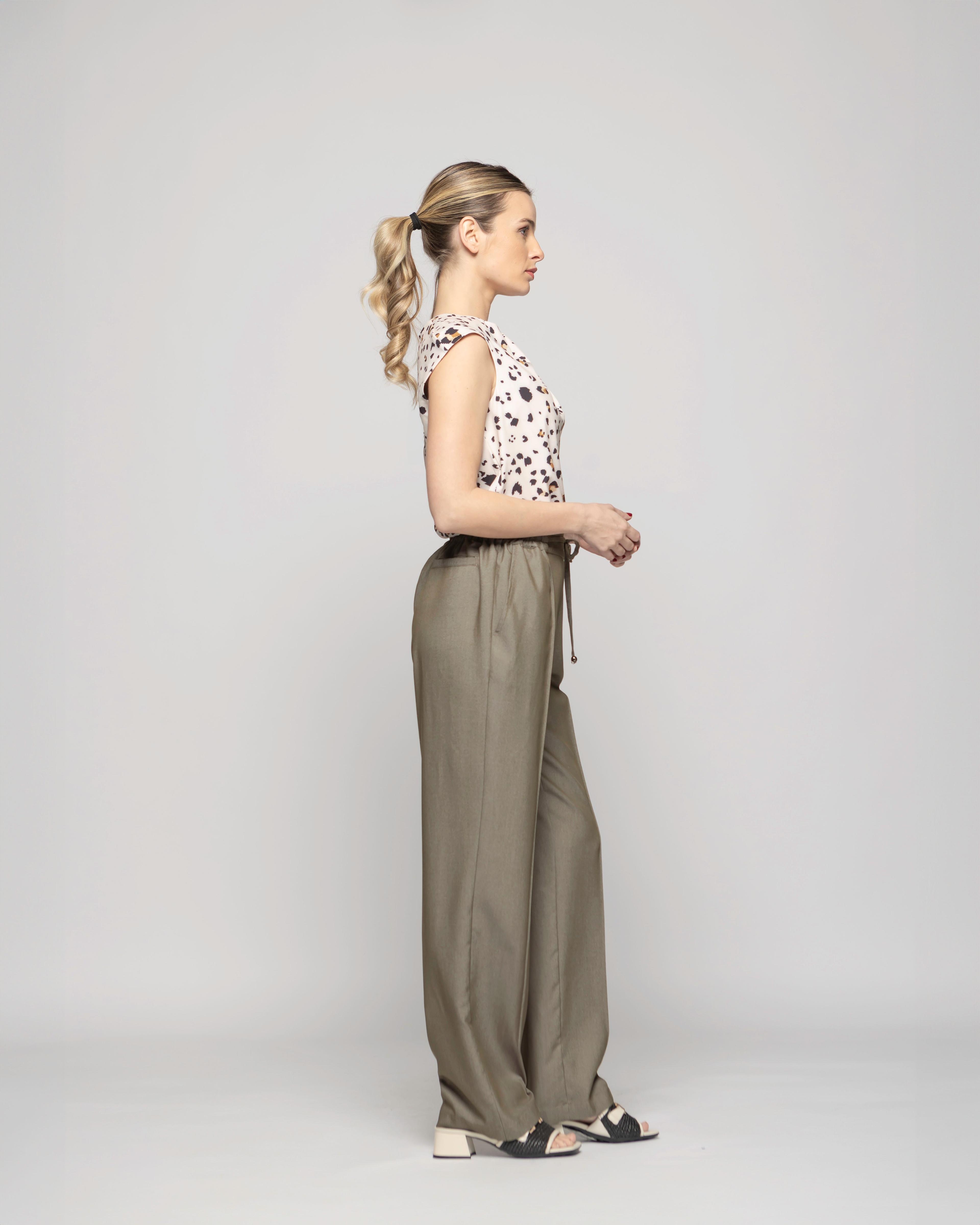 Pantalón Mujer Torenia Viscosa Recto Verde Militar Ludovica-3