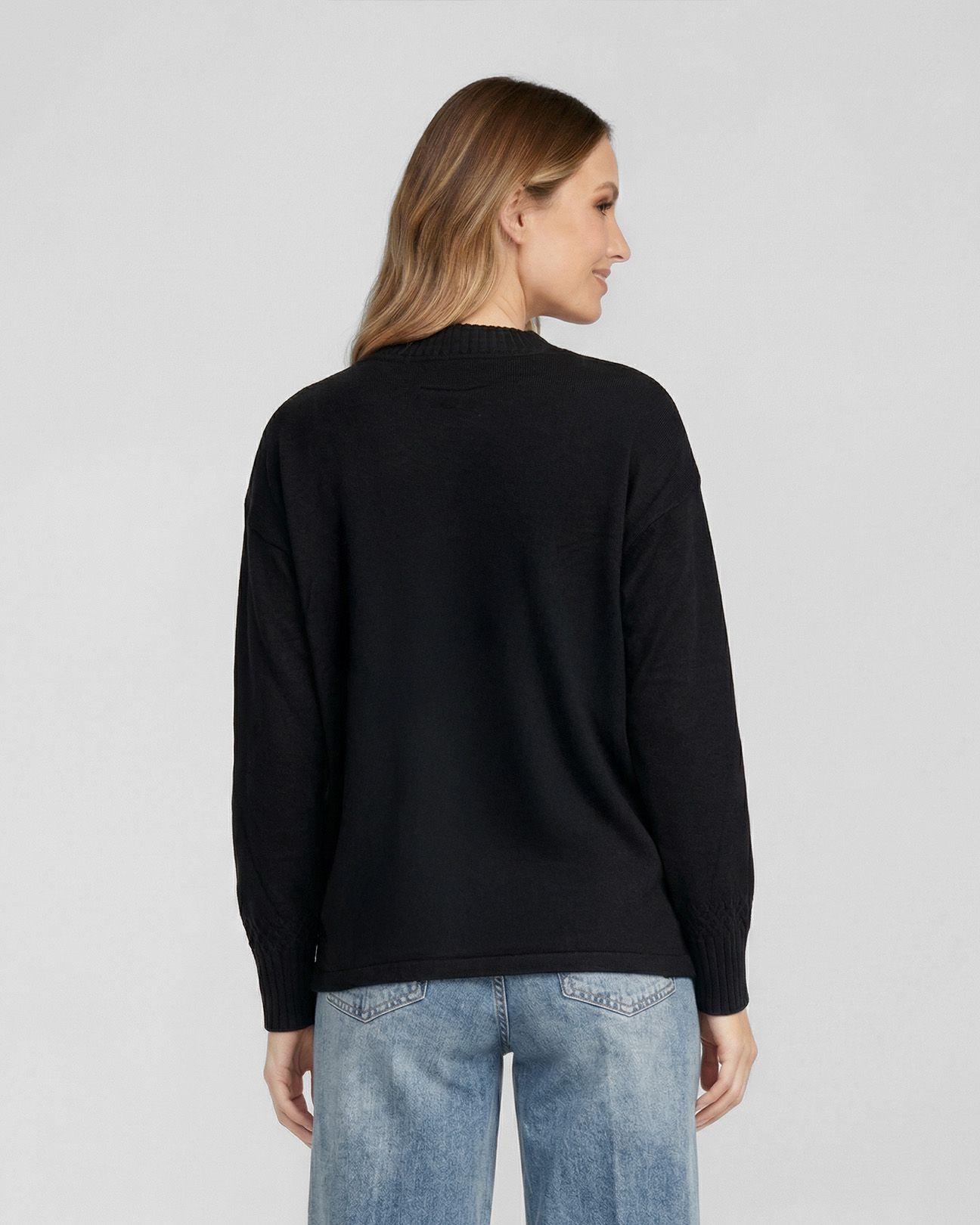 Sweater Mujer Giovanna Relaxed Cuello En V Manga Caída Negro Lineatre-1