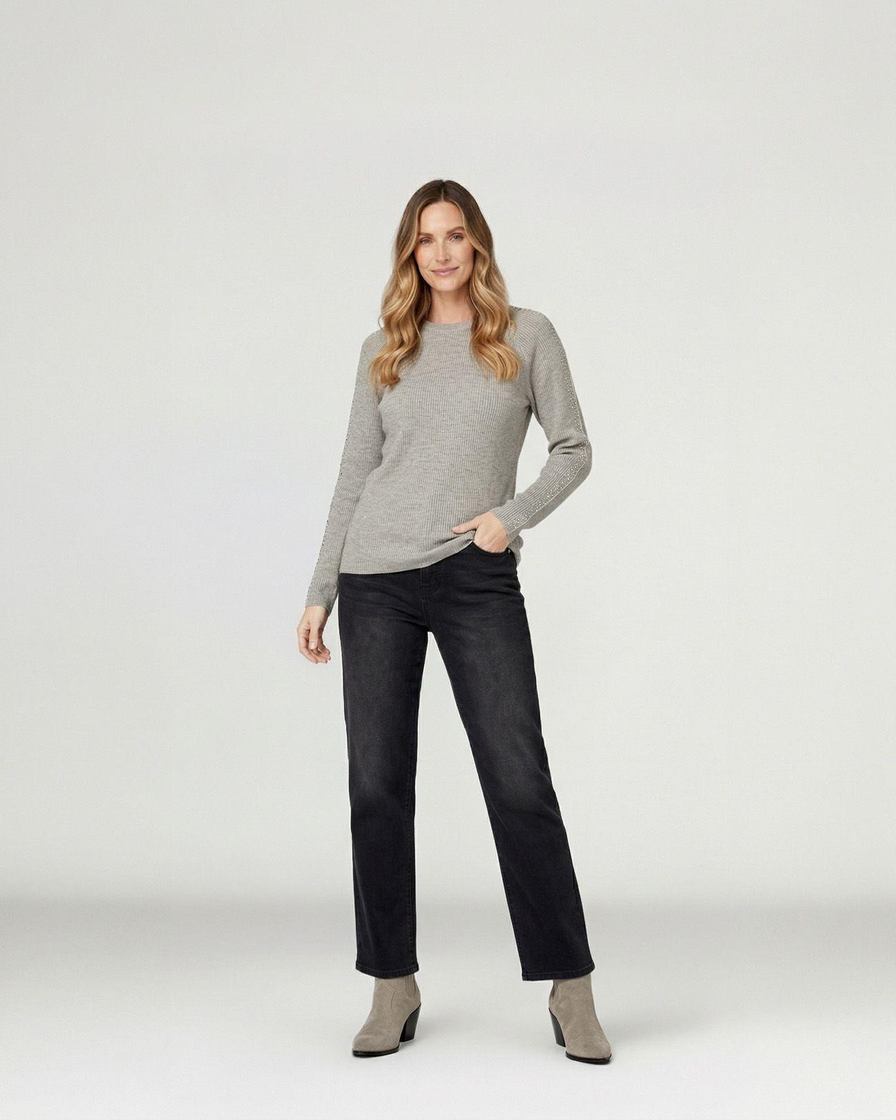 Sweater Mujer Giuliana Slim Fit Cuello Redondo Manga Caída Fango Lineatre-3