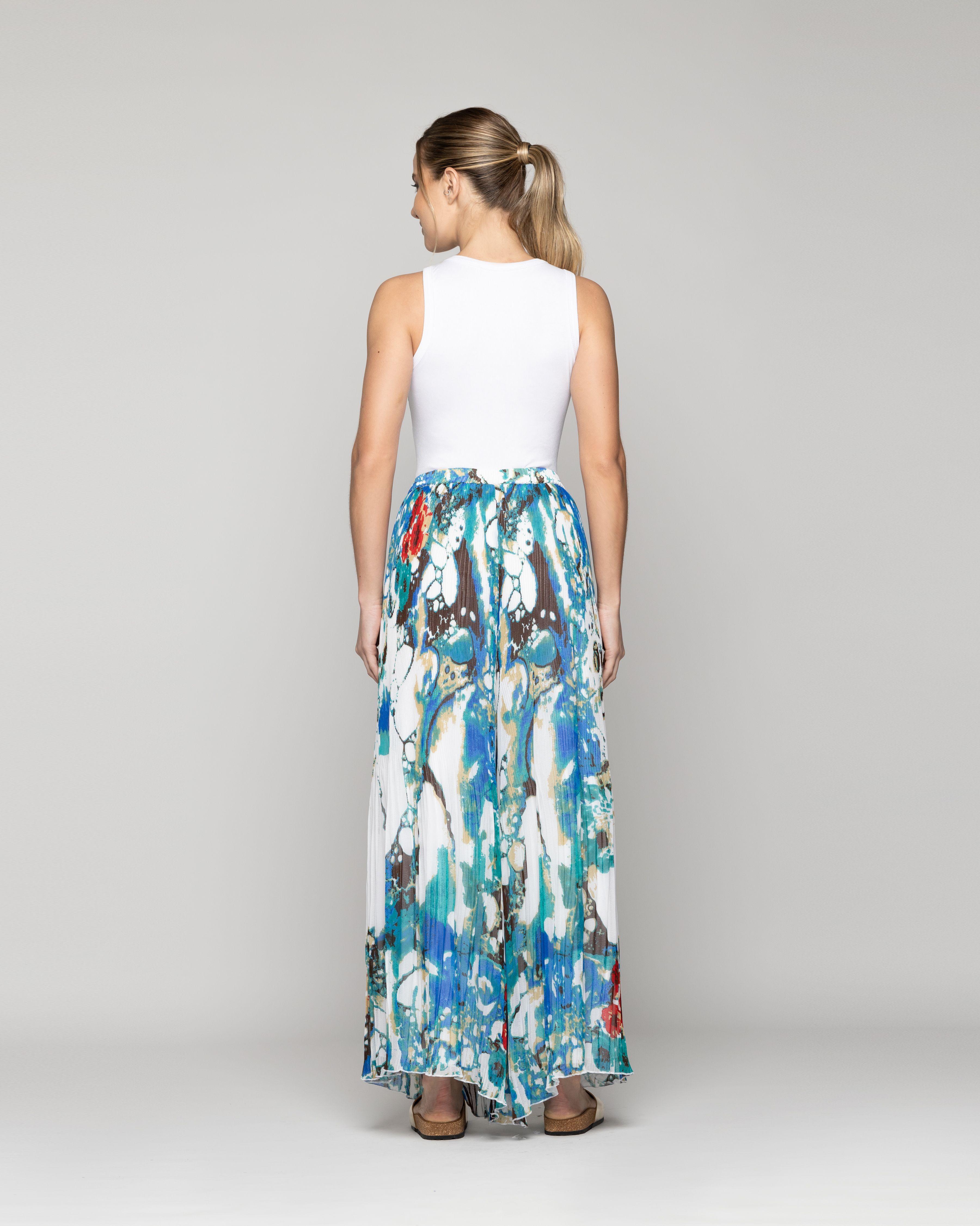 Pantalón Mujer Pía Palazzo Plisado Estampado Azul Lineatre-2