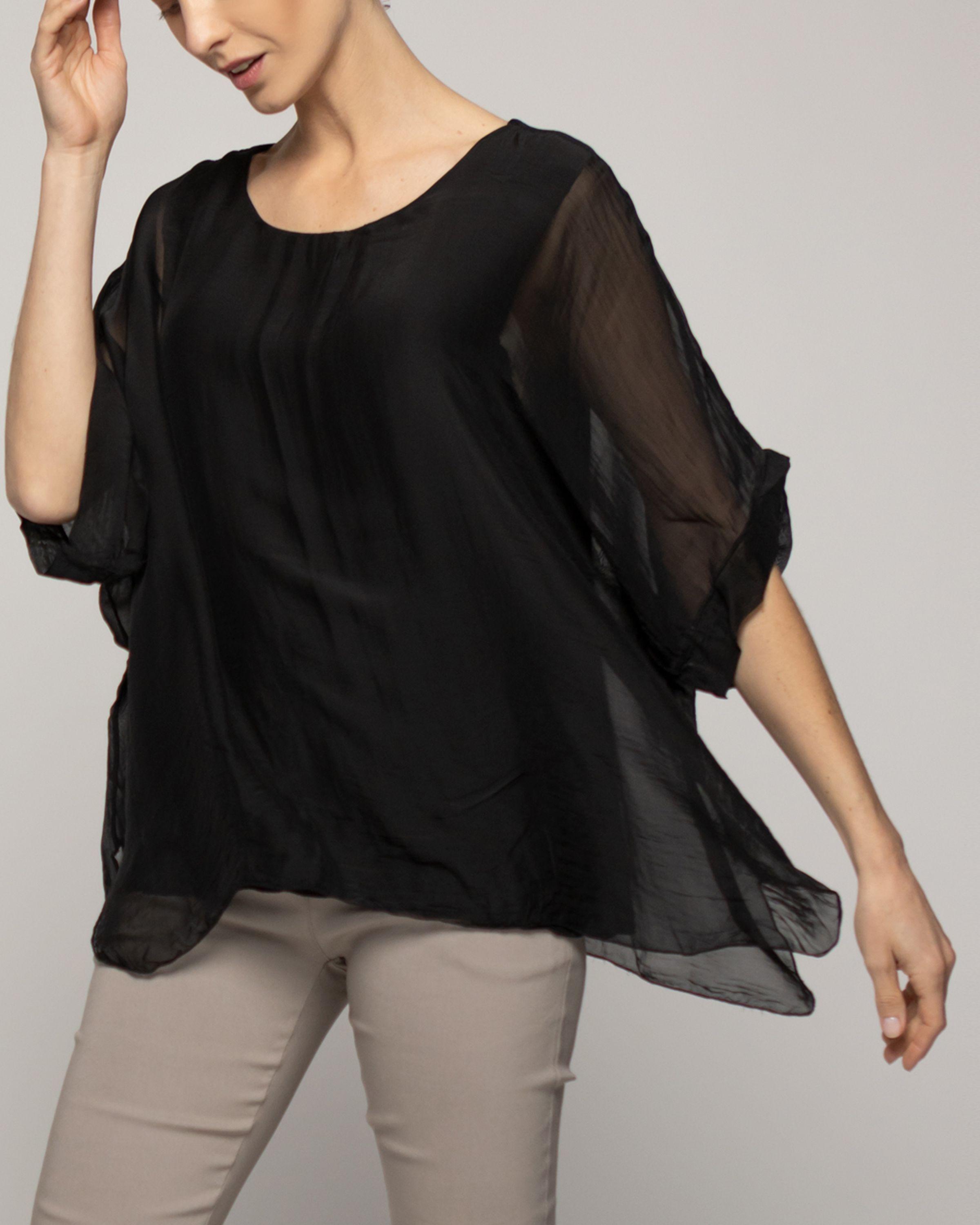 Blusa Mujer Boruta Mangas Murciélago Negra Lineatre-5