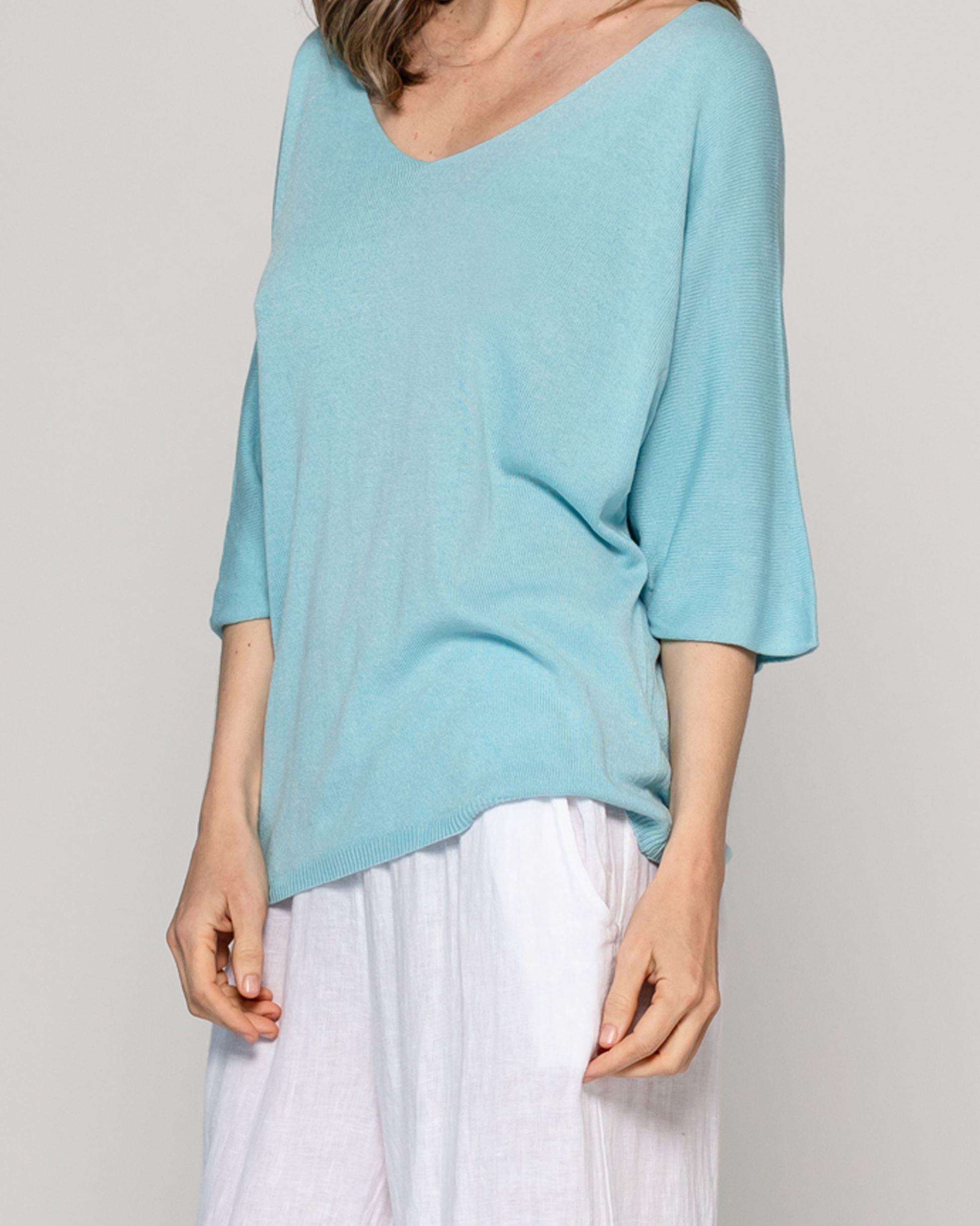 Sweater Mujer Winona Cuello V Manga 3/4 Verde Agua Lineatre-3
