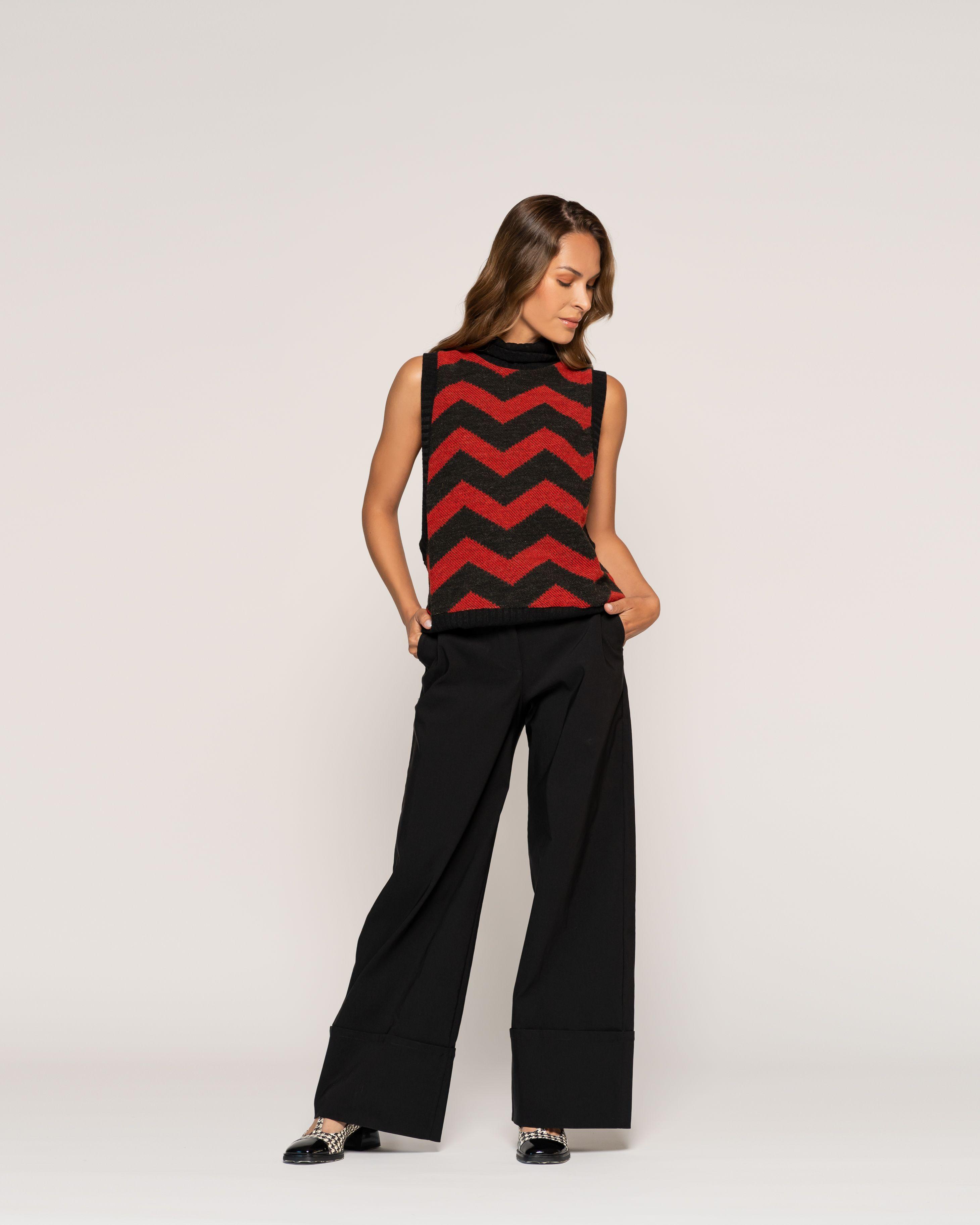 Sweater Lucía Negro y Rojo Zigzag Relaxed Fit Sin Mangas Ludovica-0