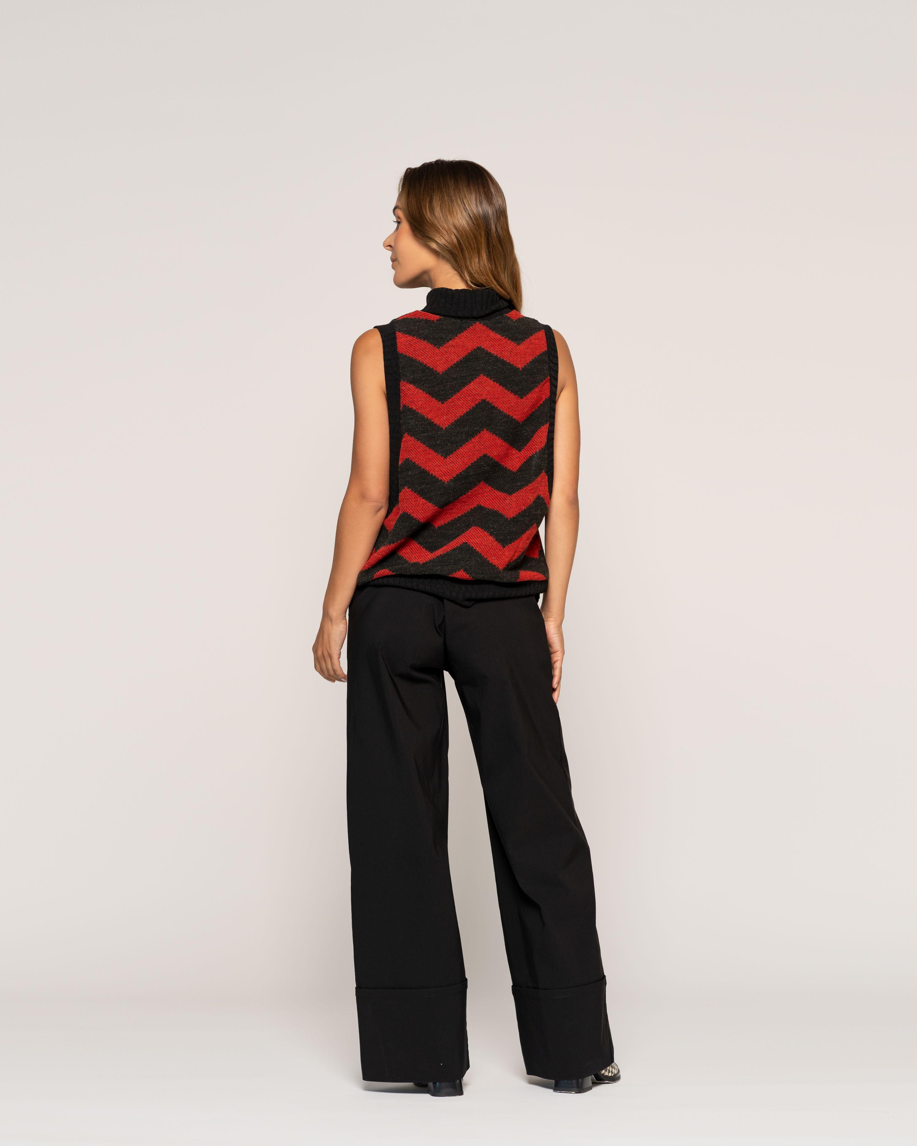 Sweater Lucía Negro y Rojo Zigzag Relaxed Fit Sin Mangas Ludovica-2