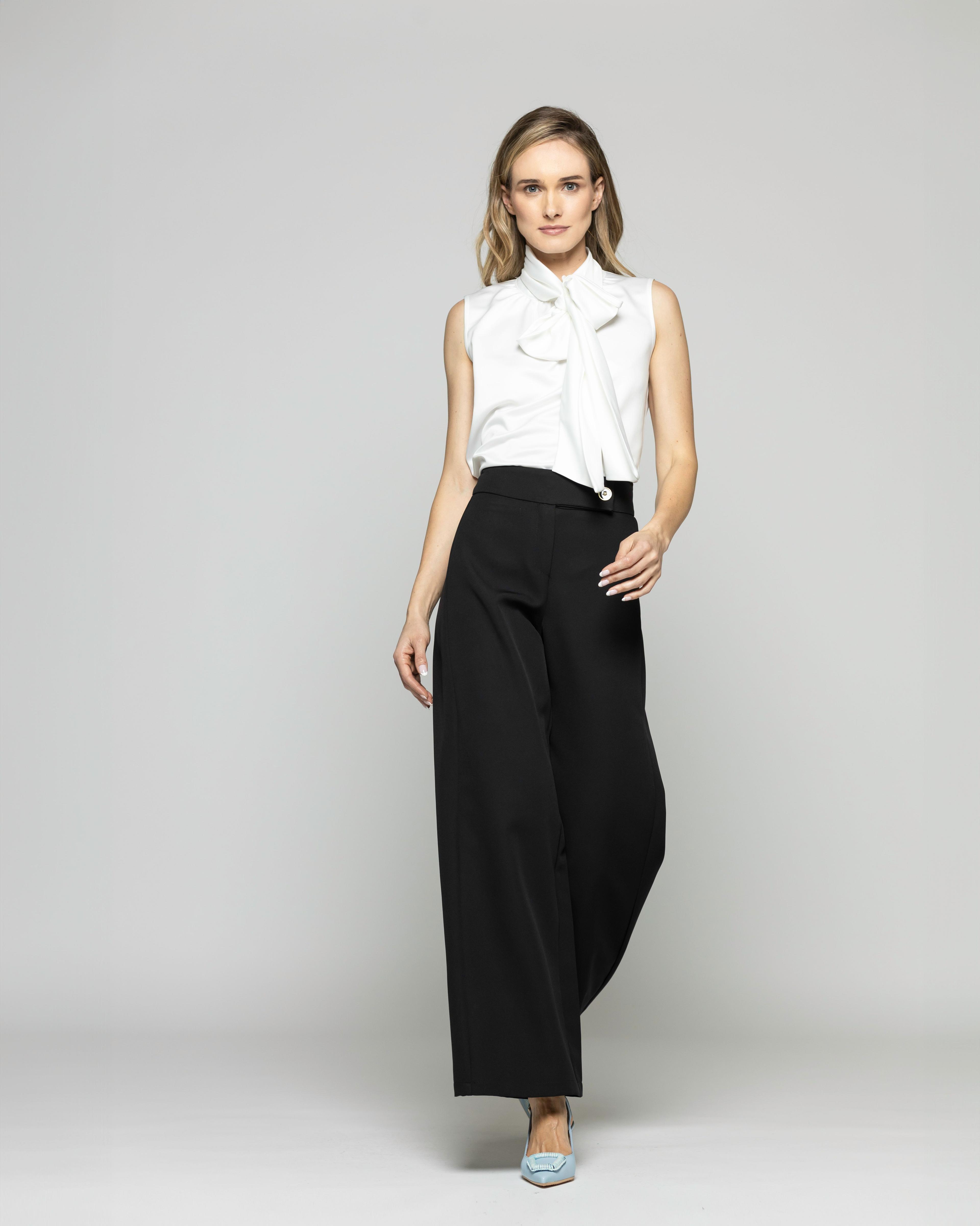 Blusa Mujer Gazania Sin Mangas Lazo Pañuelo Liso Blanco Crudo Ludovica-0