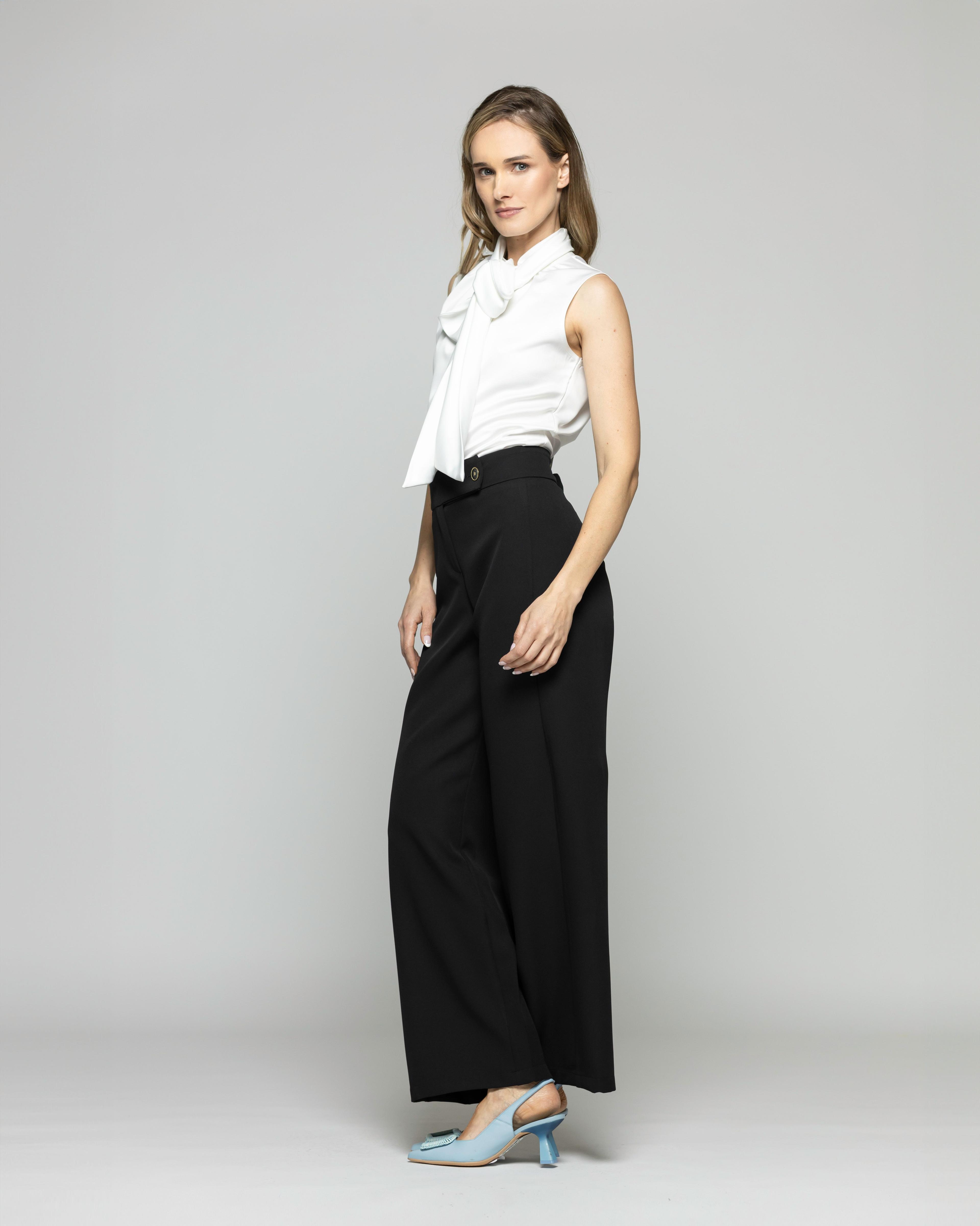 Blusa Mujer Gazania Sin Mangas Lazo Pañuelo Liso Blanco Crudo Ludovica-2