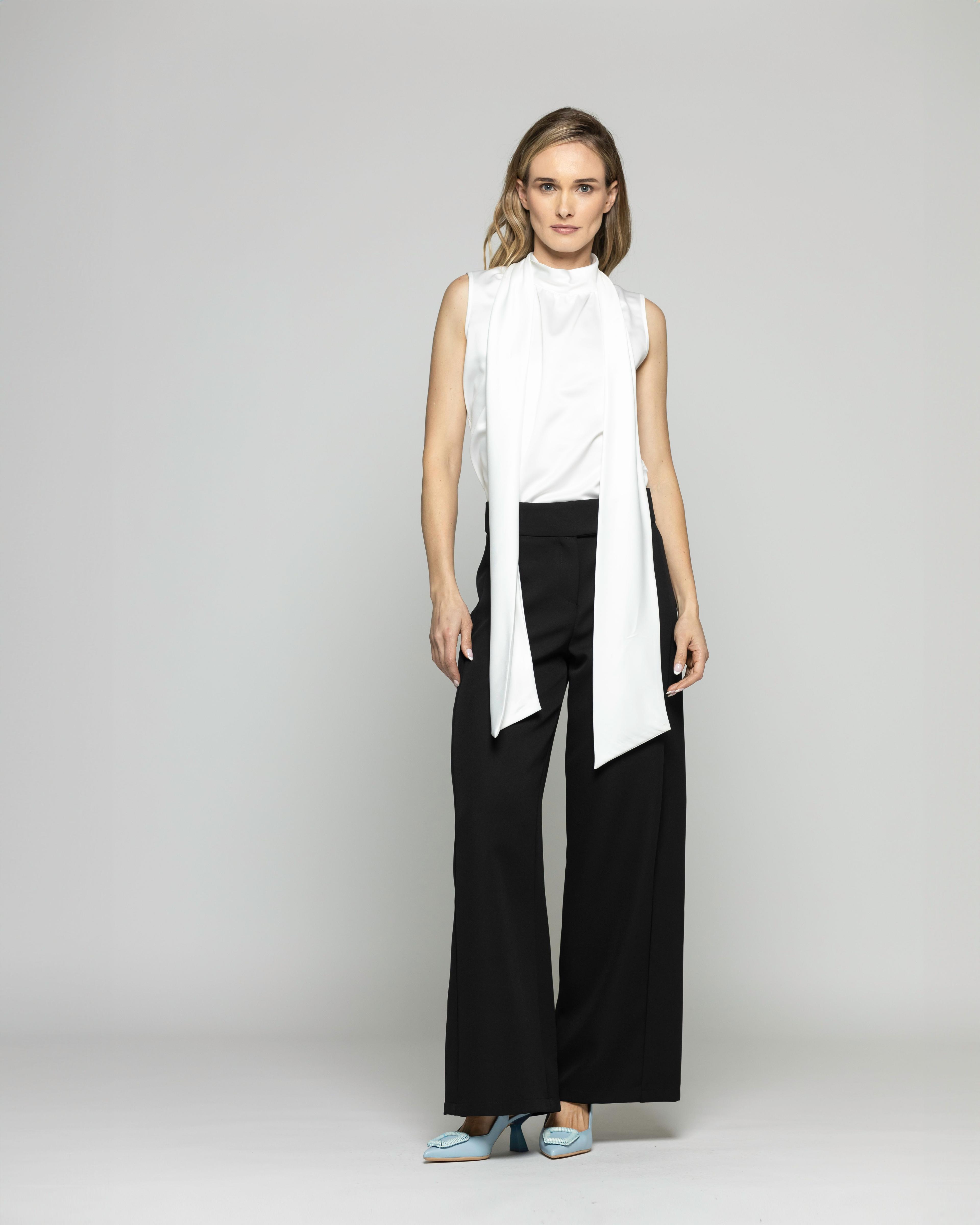 Blusa Mujer Gazania Sin Mangas Lazo Pañuelo Liso Blanco Crudo Ludovica-4