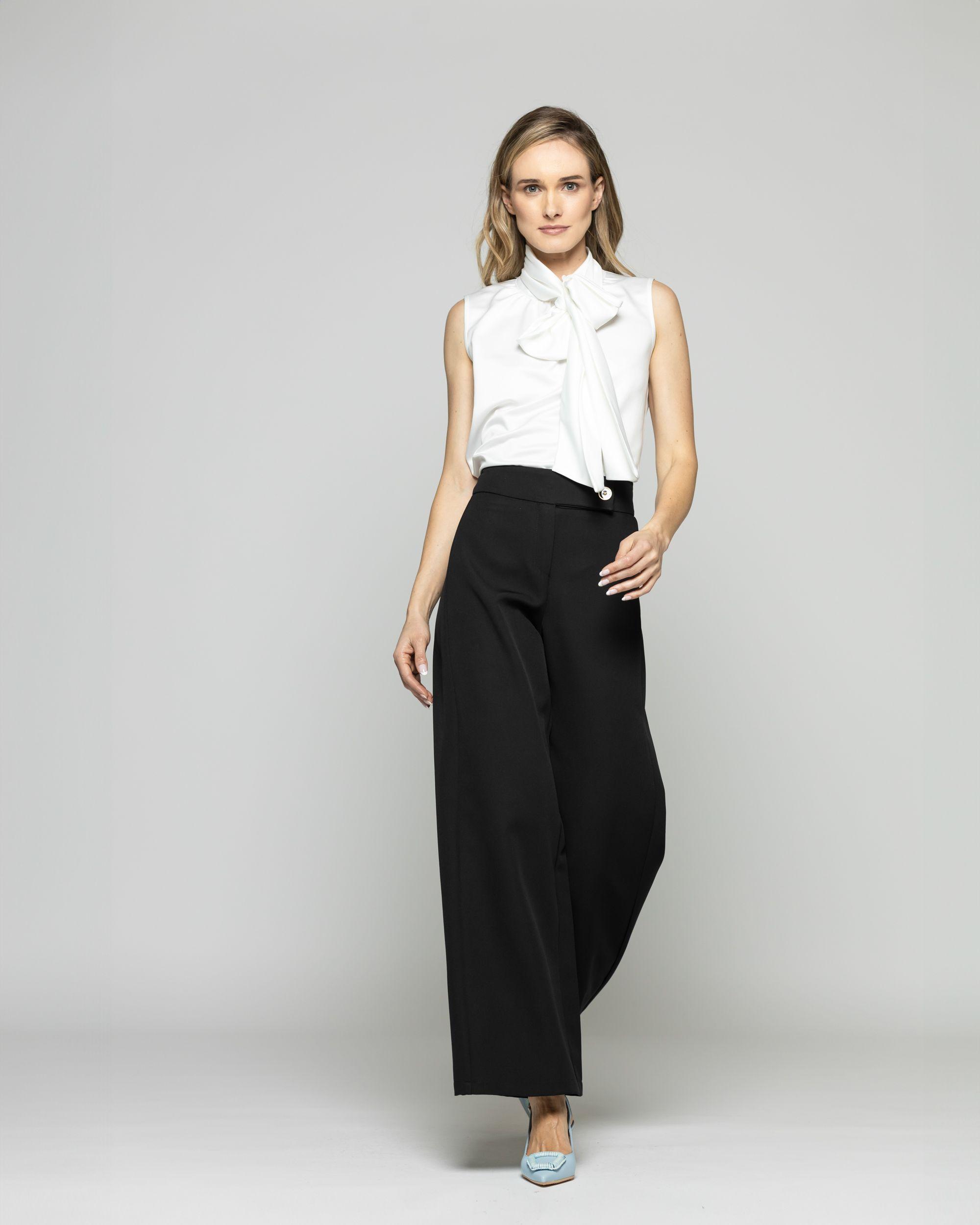 Blusa Mujer Gazania Sin Mangas Lazo Pañuelo Liso Blanco Crudo Ludovica-1