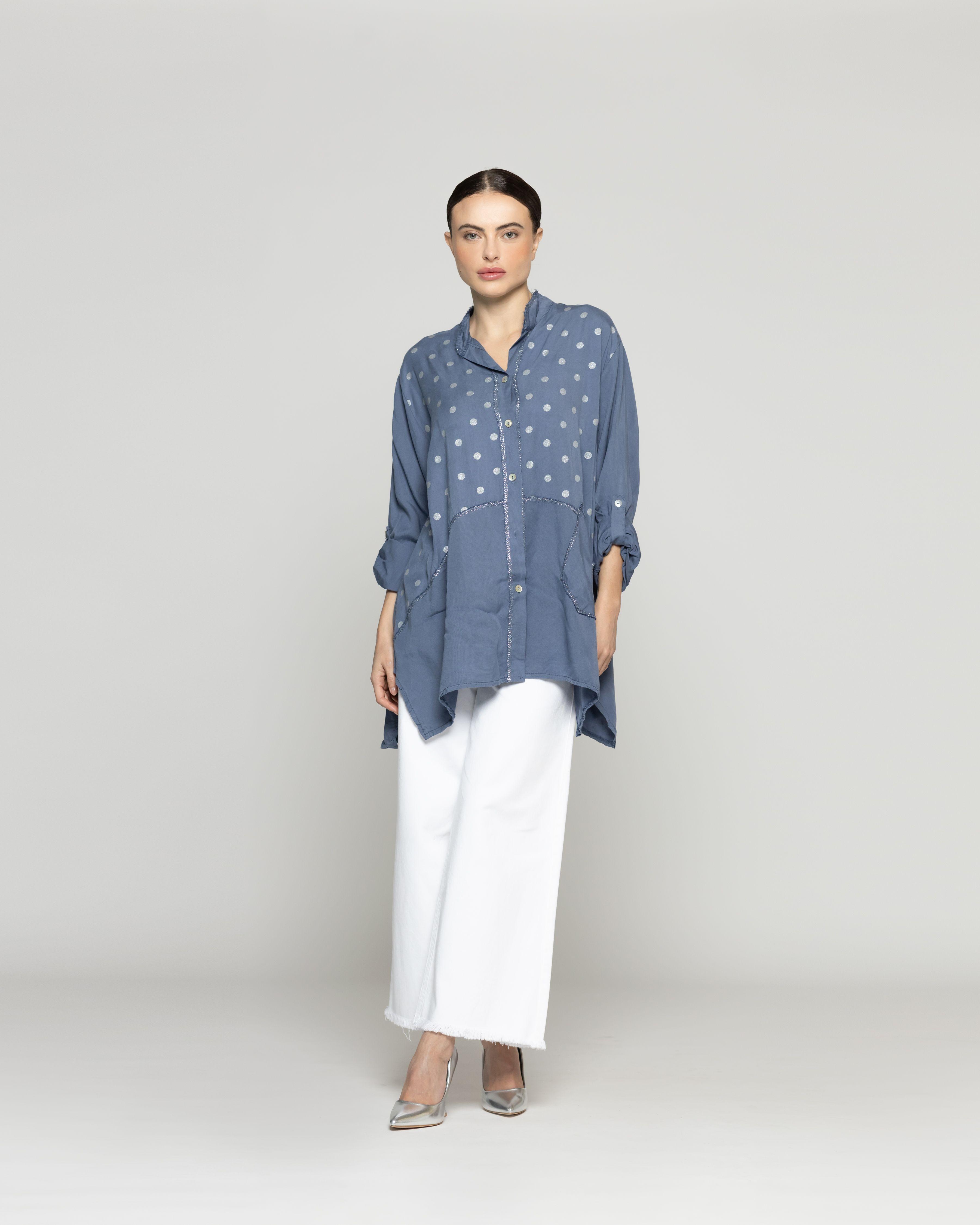 Blusa Mujer Bibiana Oversize Con Diseño De Puntos Azul Lineatre-4