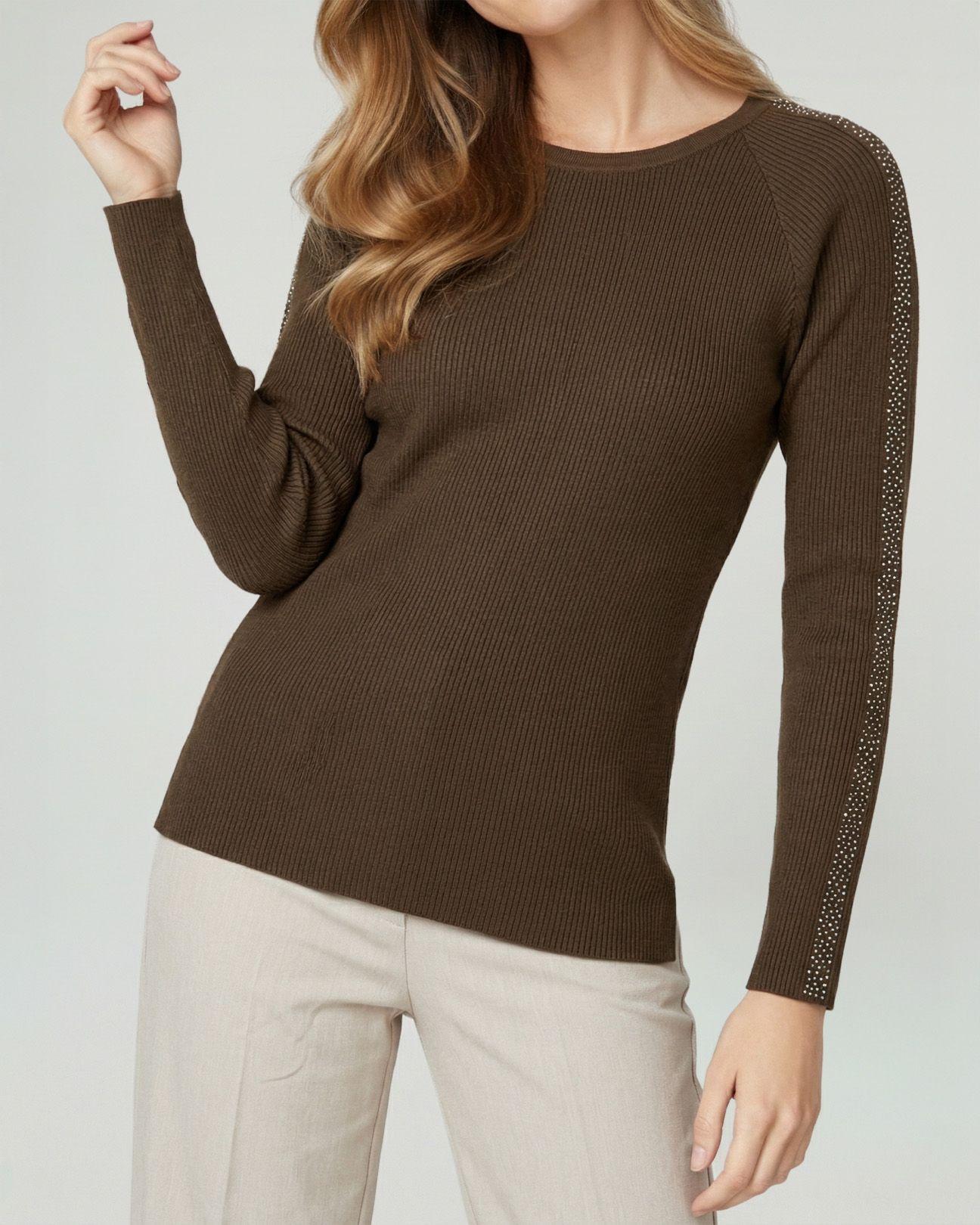 Sweater Mujer Giuliana Slim Fit Cuello Redondo Manga Caída Chocolate Lineatre-2
