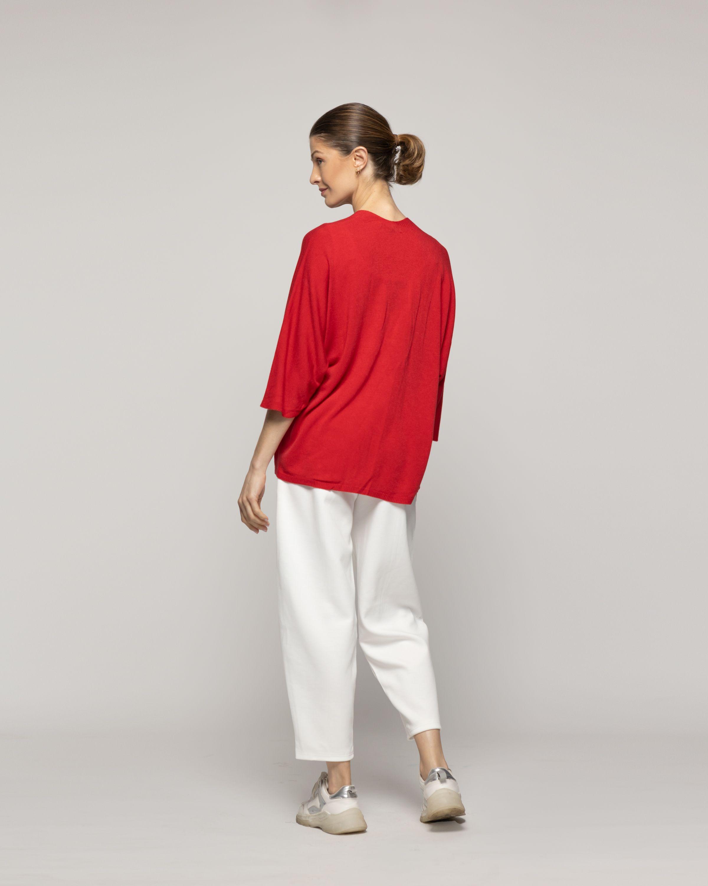 Sweater Mujer Waleska Tipo Cardigan Liso Manga Larga Rojo Lineatre-2
