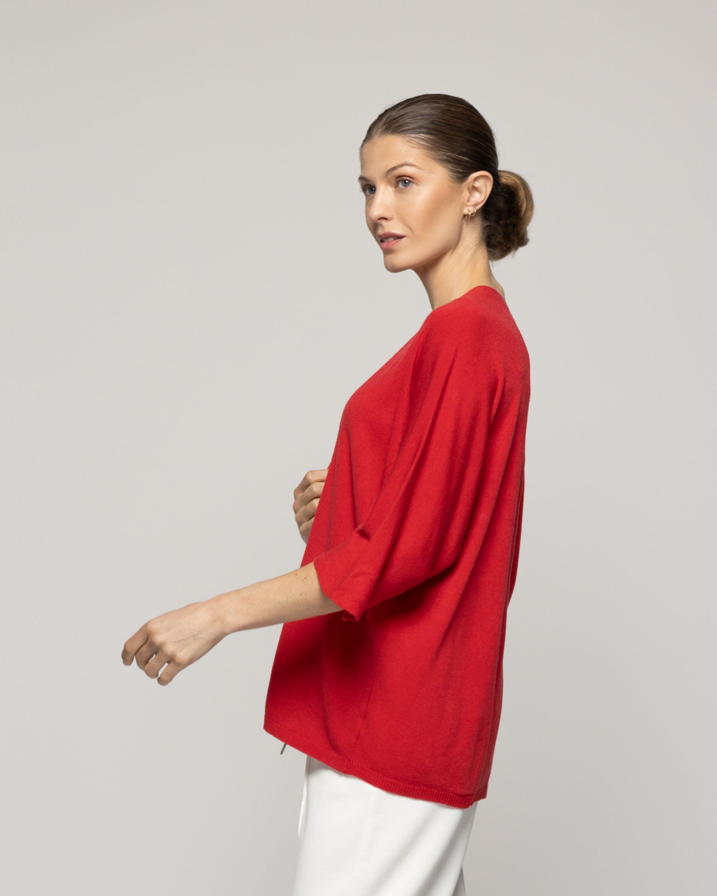 Sweater Mujer Waleska Tipo Cardigan Liso Manga Larga Rojo Lineatre-3