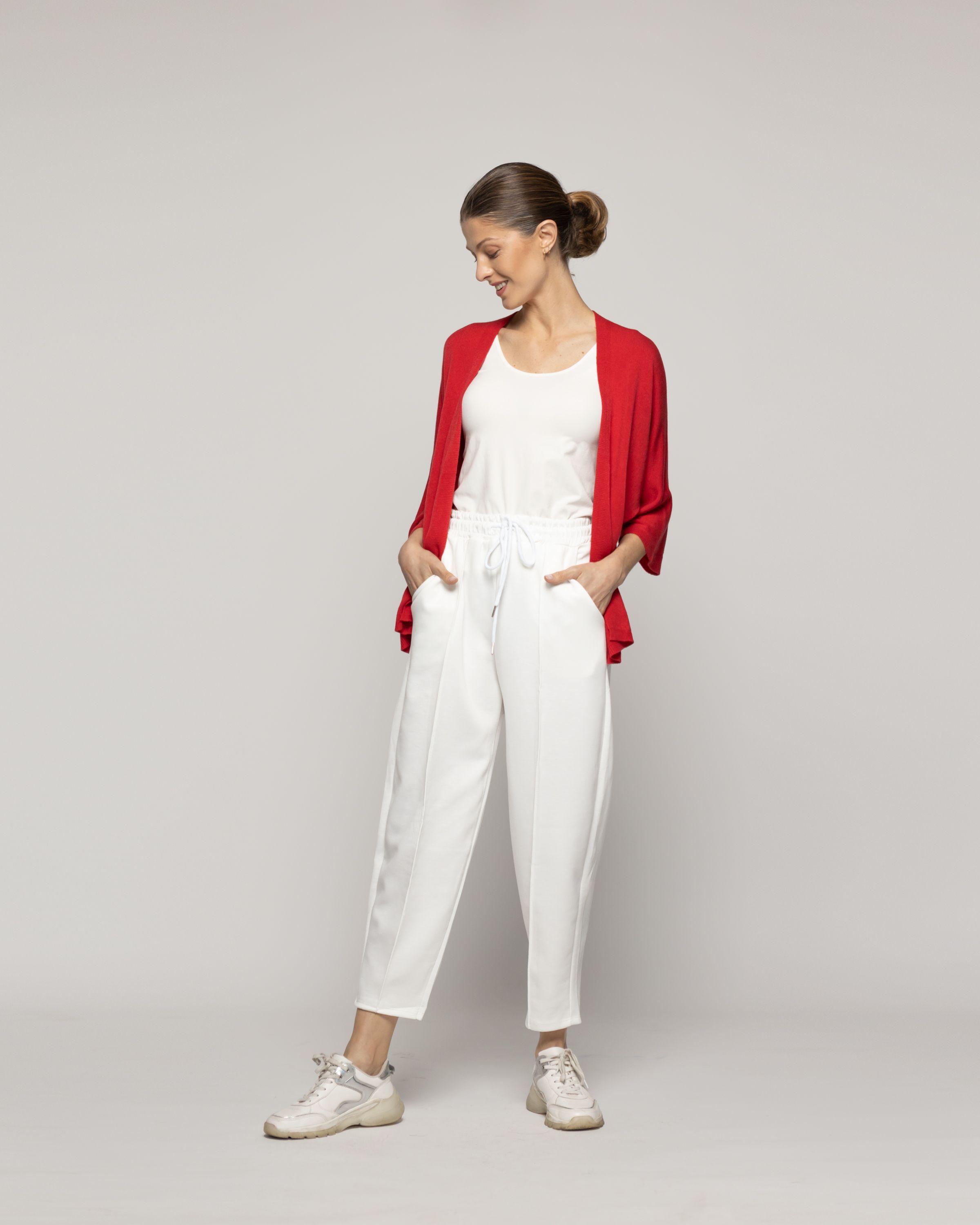 Sweater Mujer Waleska Tipo Cardigan Liso Manga Larga Rojo Lineatre-4