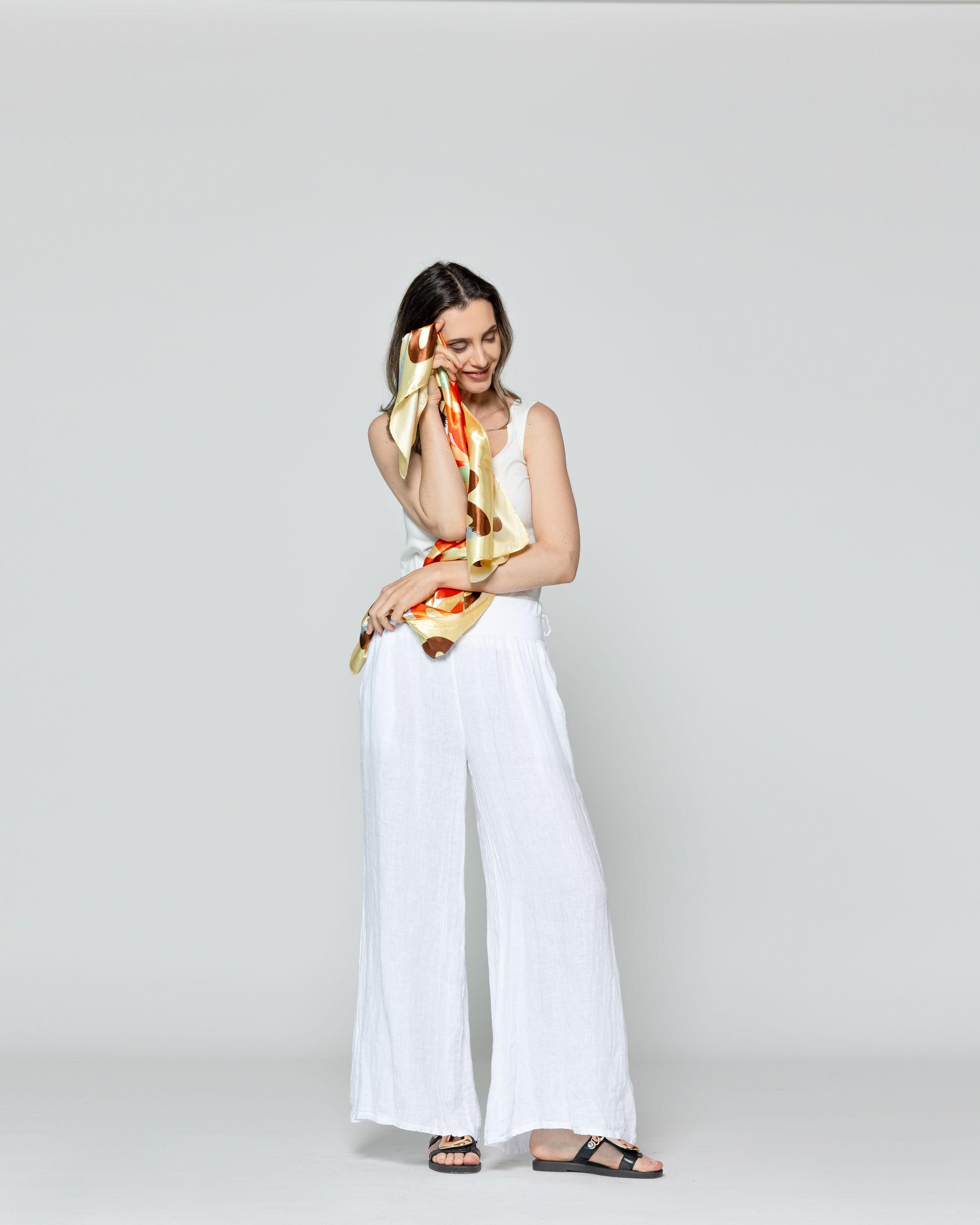 Pañuelo Mujer Satinado Estampado Mandala Amarillo Lineatre-2