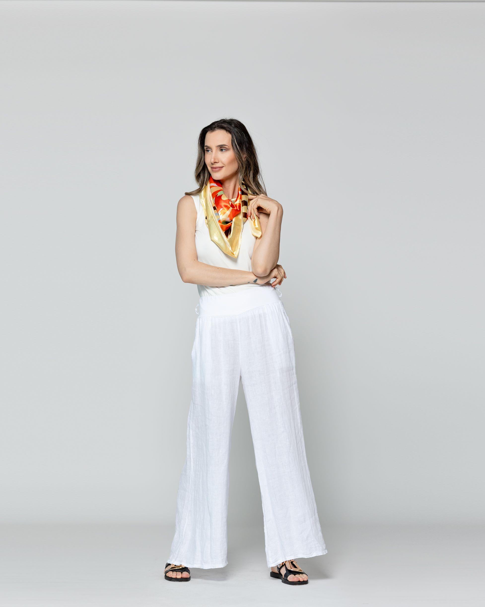 Pañuelo Mujer Satinado Estampado Mandala Amarillo Lineatre-3