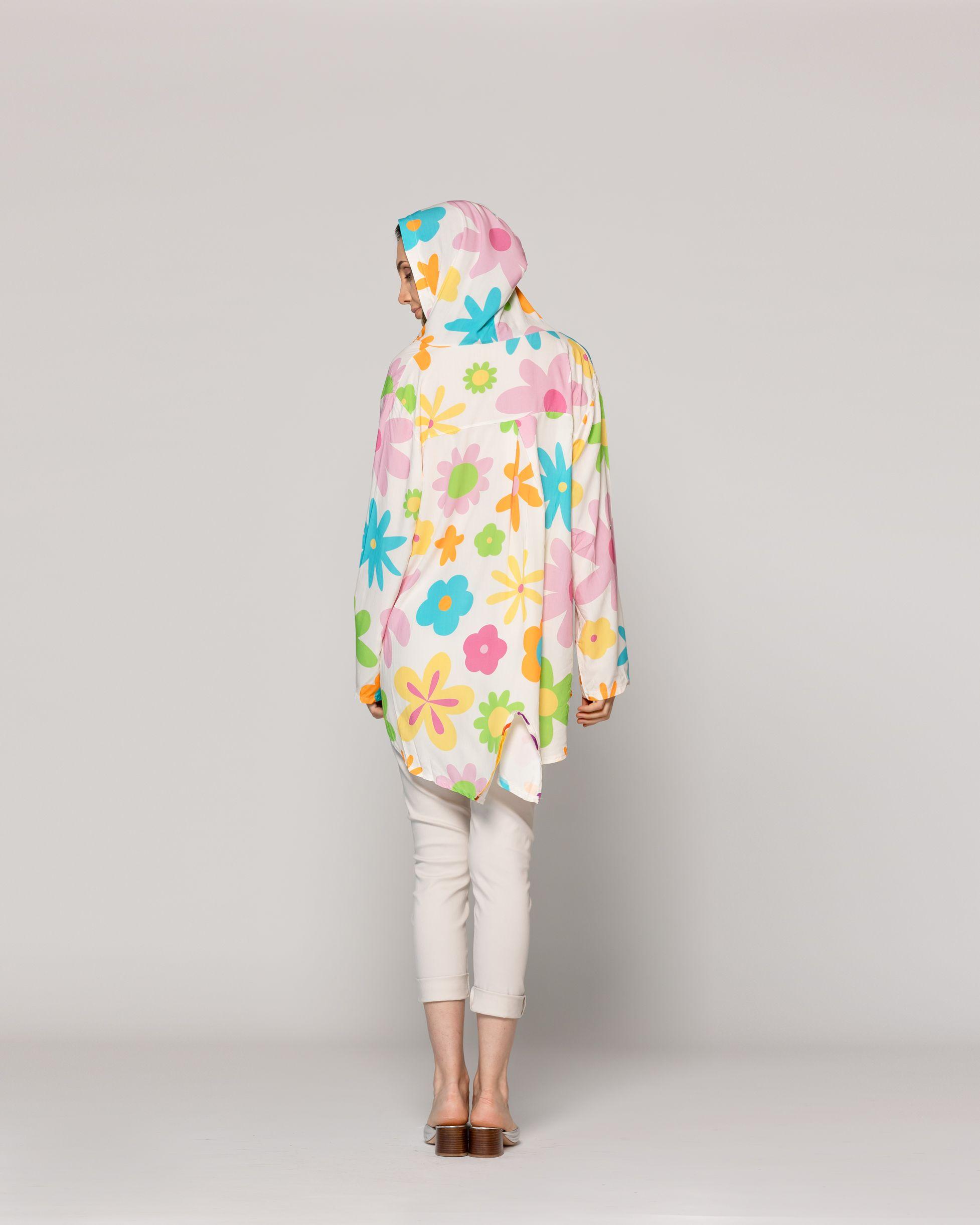 Blusa Mujer Basia Con Capucha Y Flores Blanca Lineatre-2