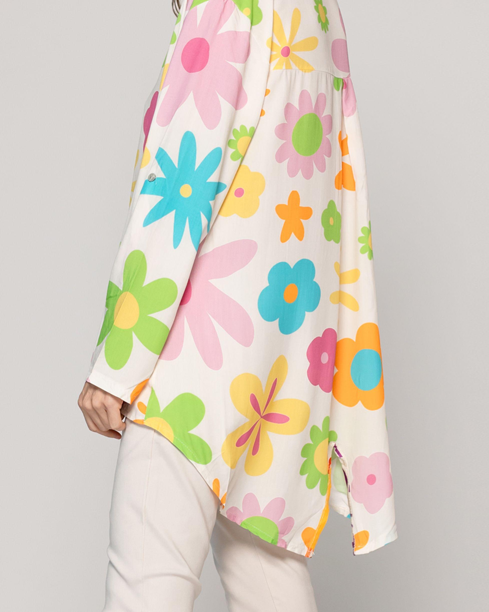 Blusa Mujer Basia Con Capucha Y Flores Blanca Lineatre-3
